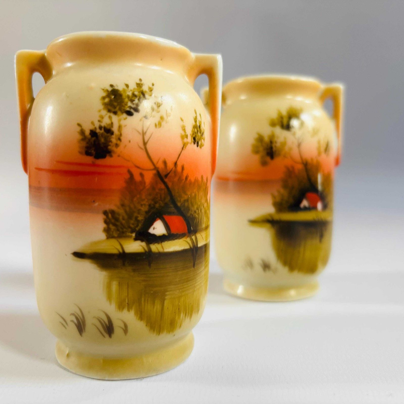 Antique Noritake Miniature Vases: Hand Painted Japanese Porcelain Urns