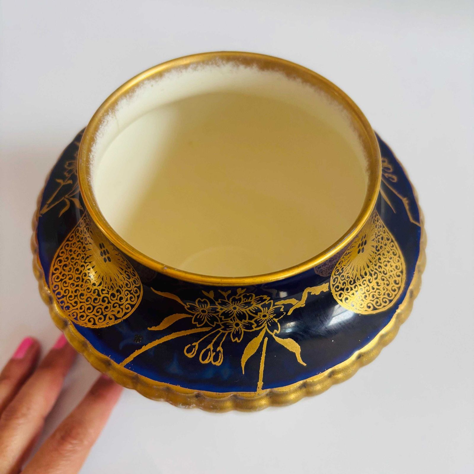 Victorian Doulton Flow Blue & Gold Urn: 1900s Burslem England Pomegranate Decor. photo Home Decor