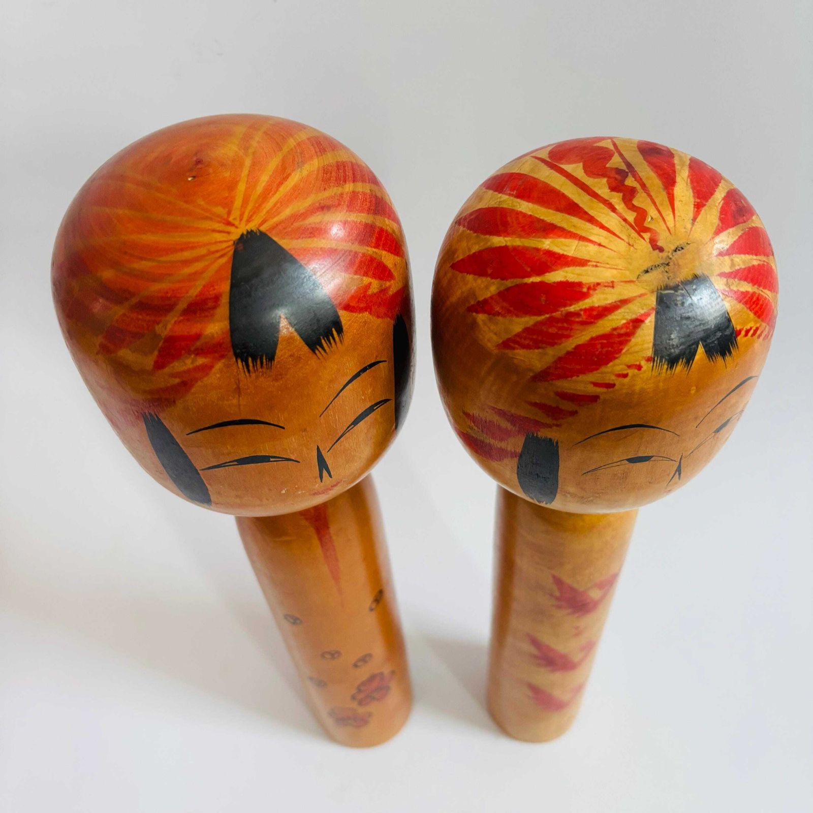 1950s Large Kokeshi Doll Pair: Signed Japanese Folk Art. photo vintage