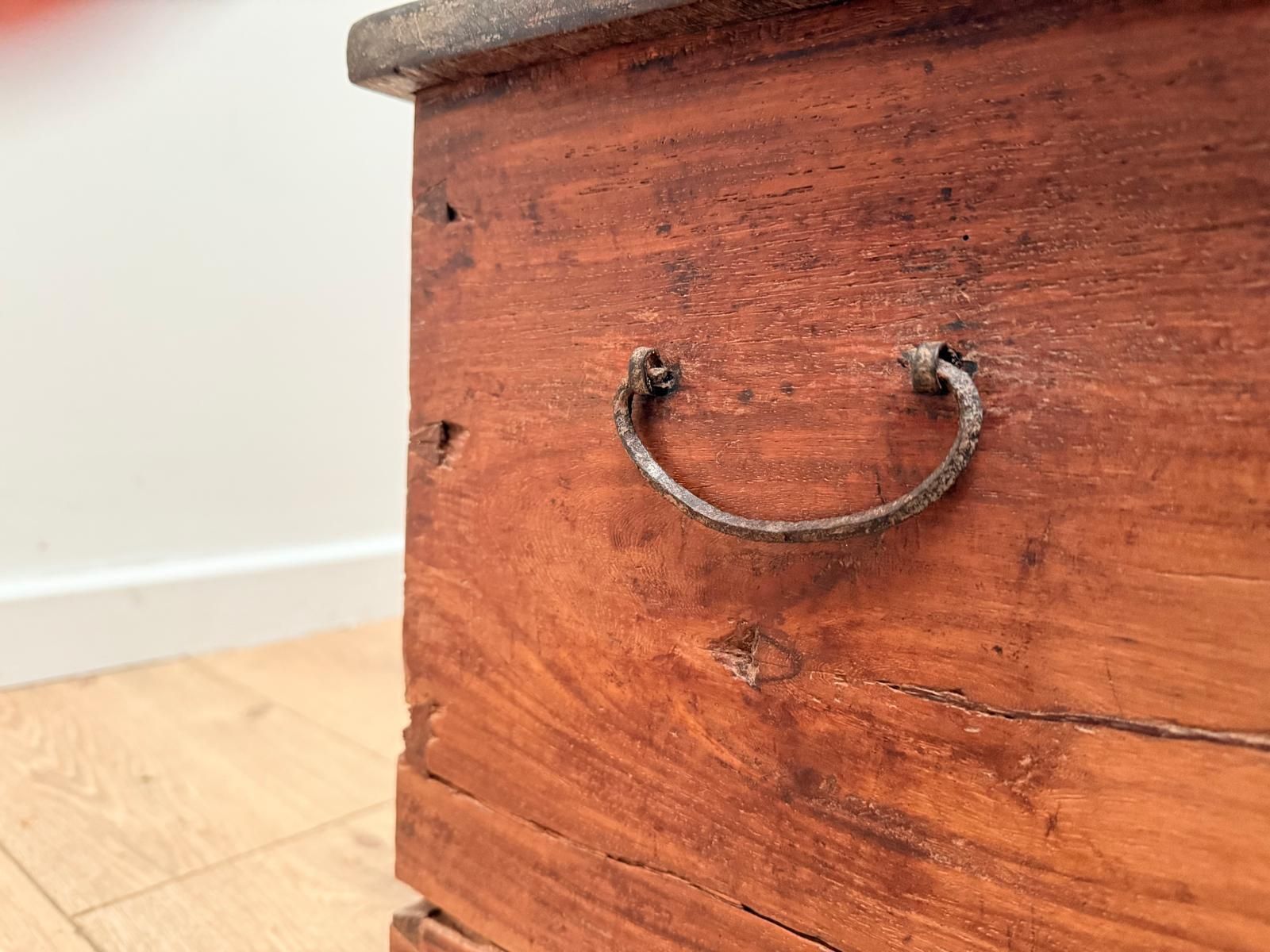 Teak Iron Mounted Coffer Blanket Trunk 19th Century Delivery Available 0046. photo for sale