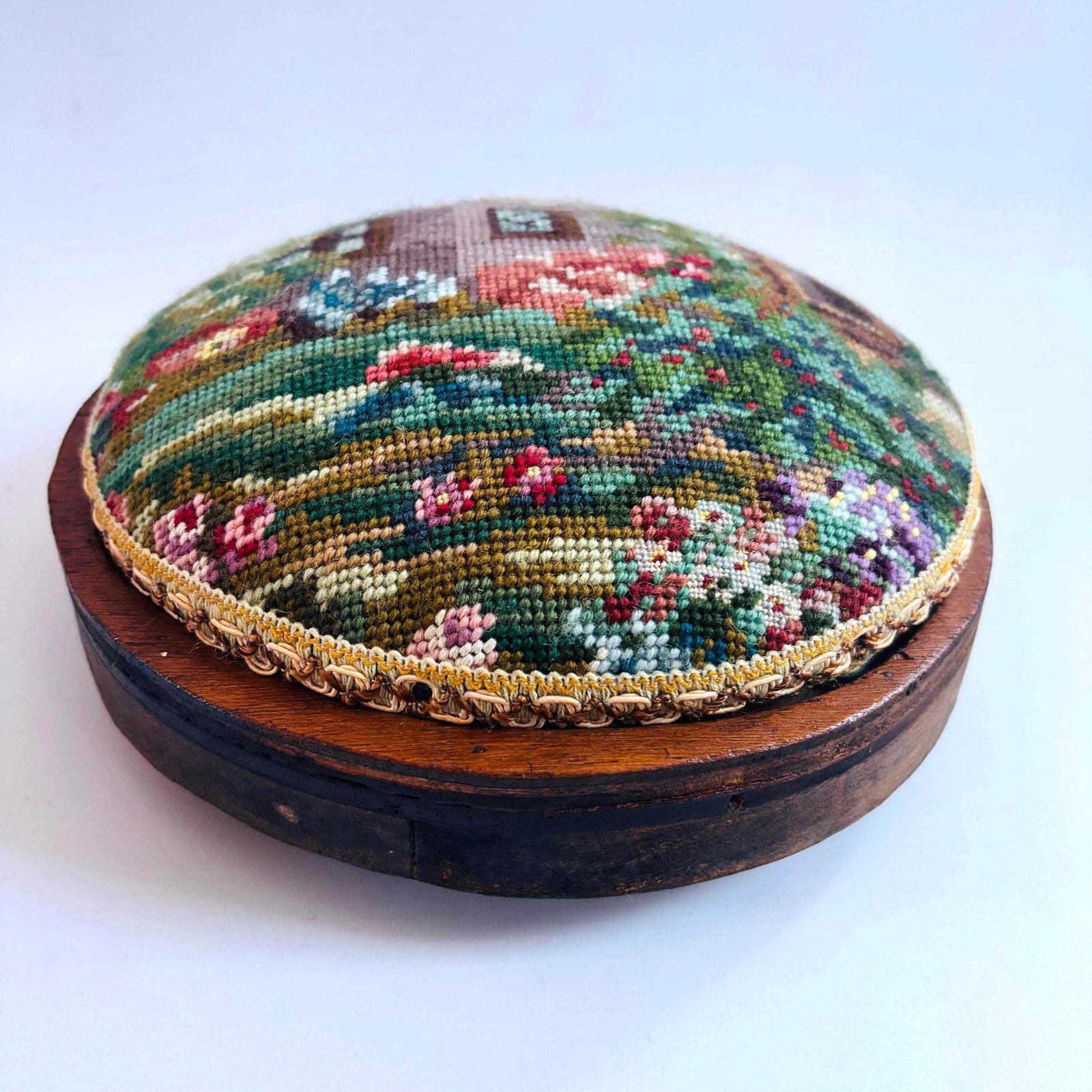photo furniture Pair Of Tapestry Needlepoint Victorian Foot Stools /Meditation Antique