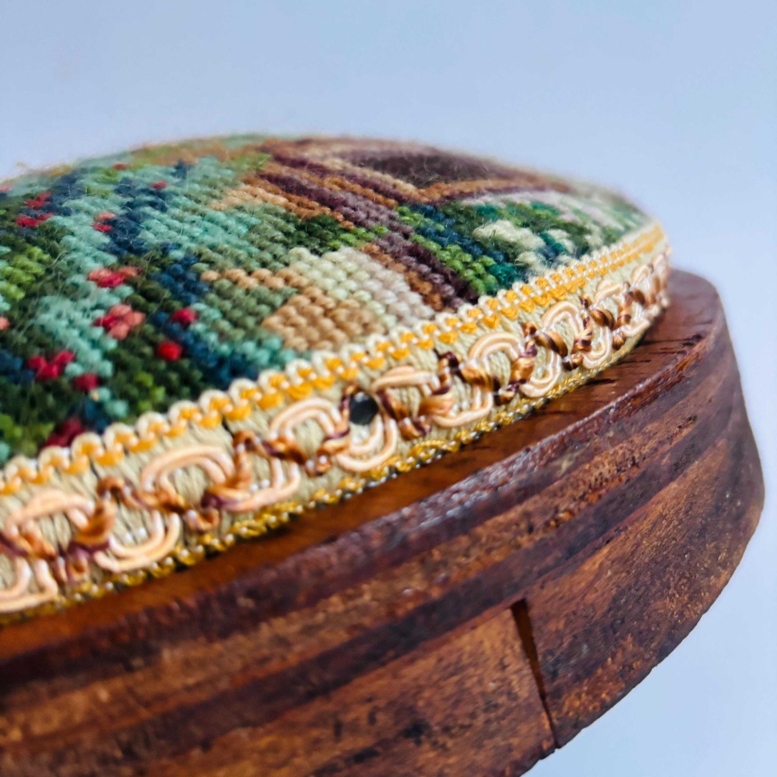 Art Pair Of Tapestry Needlepoint Victorian Foot Stools /Meditation Antique photo