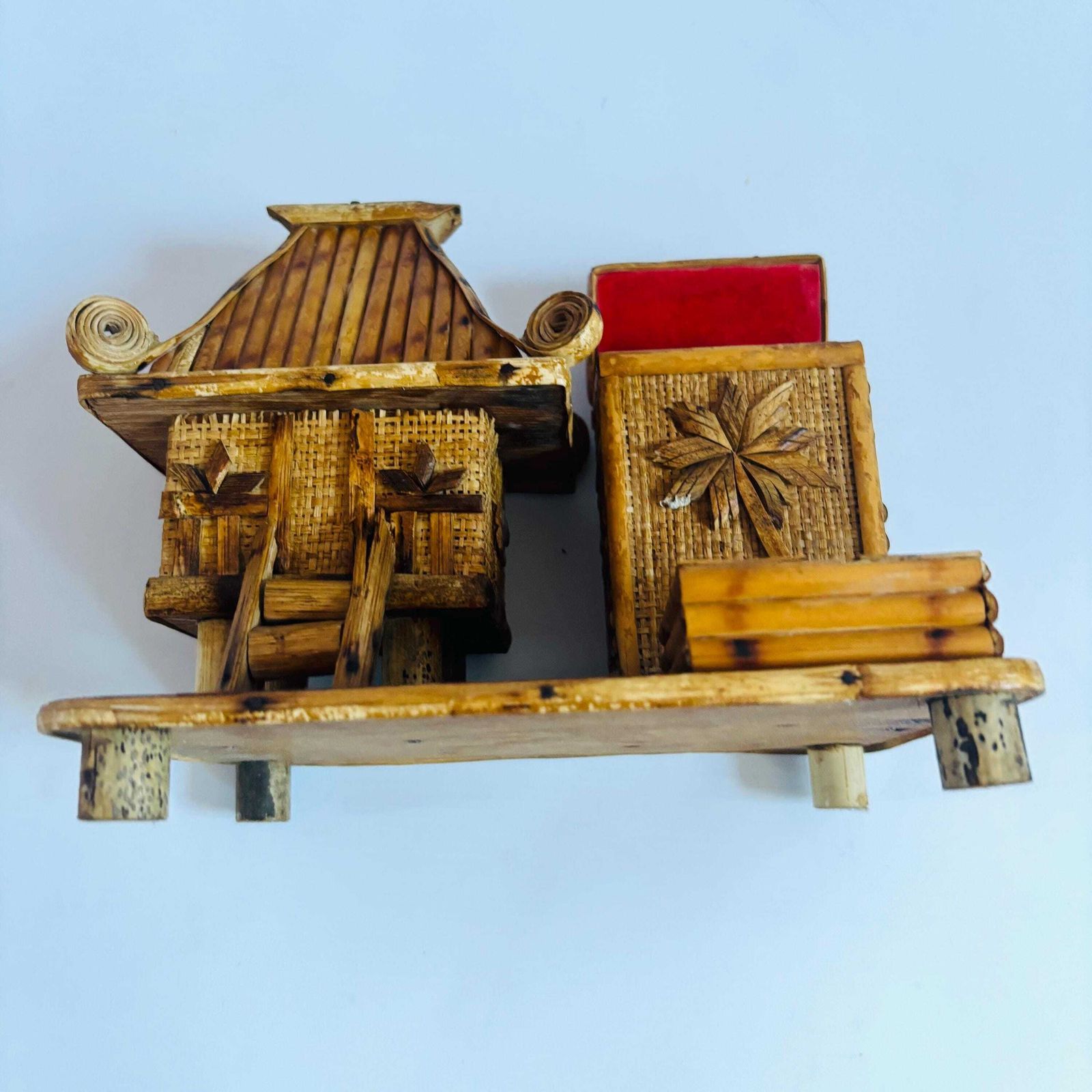 Kitsch Bamboo Ashtray & Cigarette Holder, Handmade Hawaii Souvenir photo buy