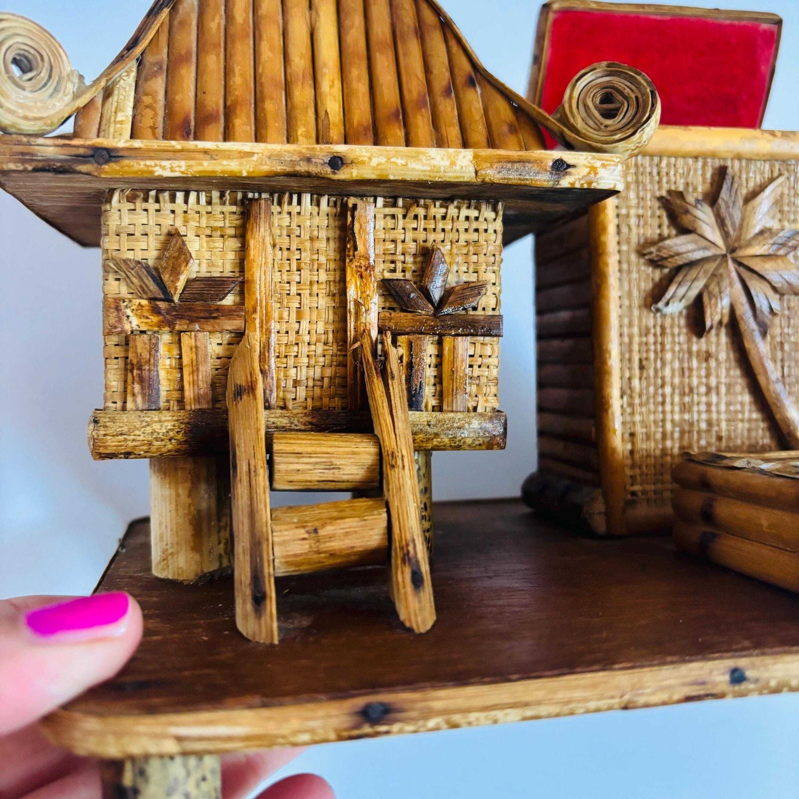 photo for sale Kitsch Bamboo Ashtray & Cigarette Holder, Handmade Hawaii Souvenir