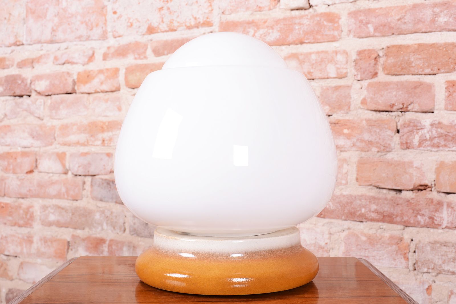Pair Of Restored Mid Century Table Lamps, Ceramics, Opal Glass, Czech, 1950s photo for sale
