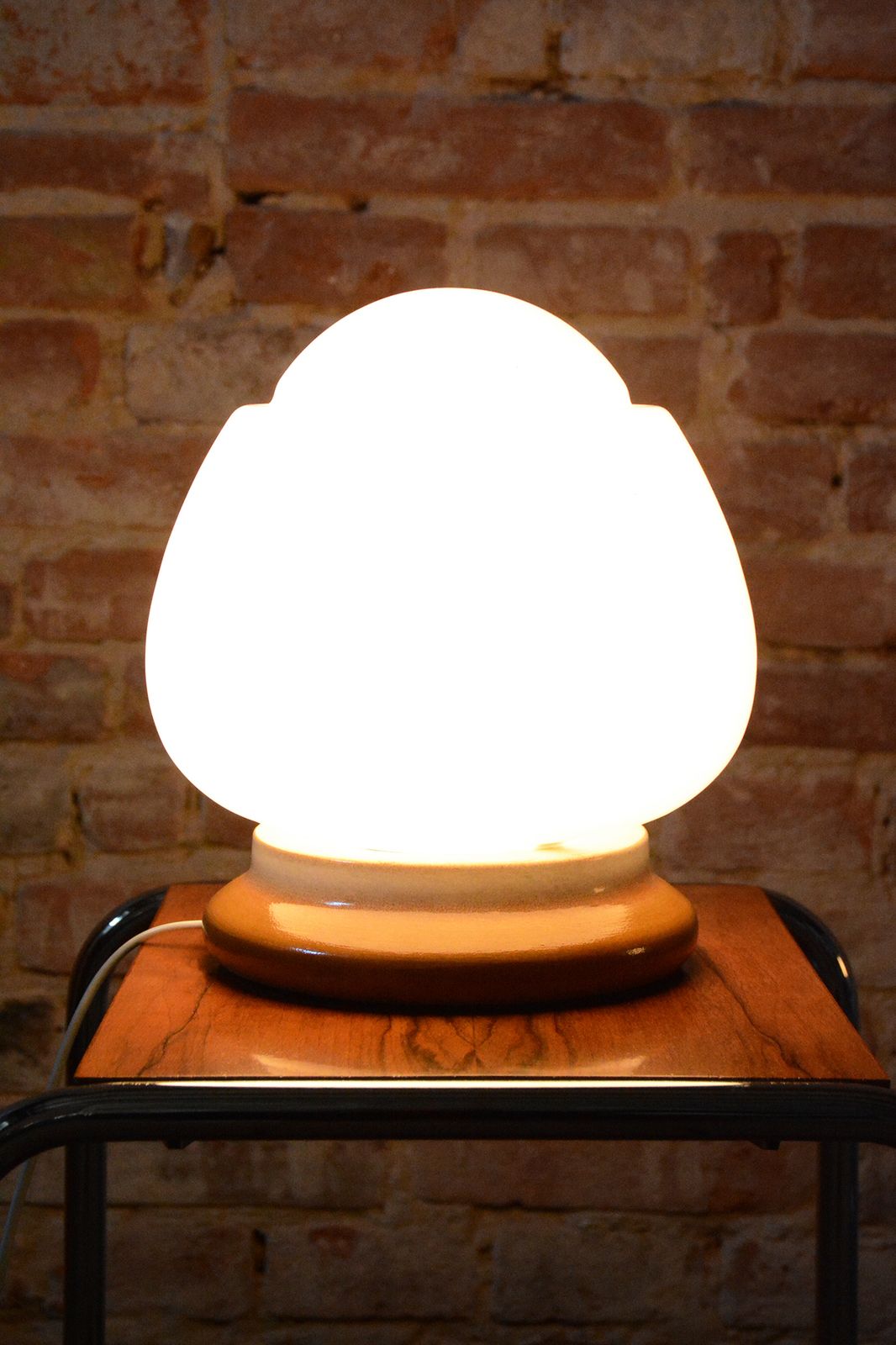 Pair Of Restored Mid Century Table Lamps, Ceramics, Opal Glass, Czech, 1950s photo 450.0