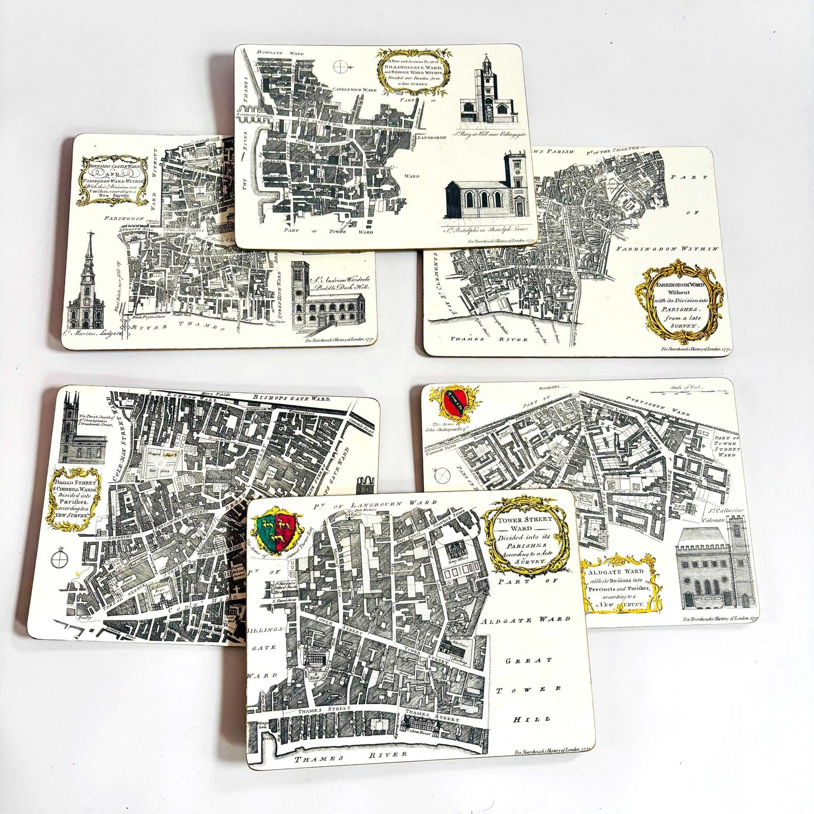 Vintage London Map Placemats: Set Of 6 Retro Adsum Of Exeter Mats. photo vinterior