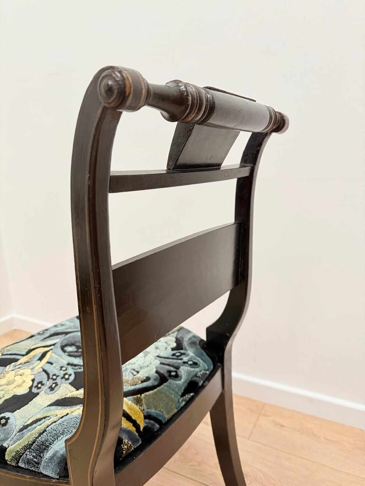 photo buy Exquisite 19th Century Pair Regency Ebonized & Gilt Hand Painted Side Chairs 0169.