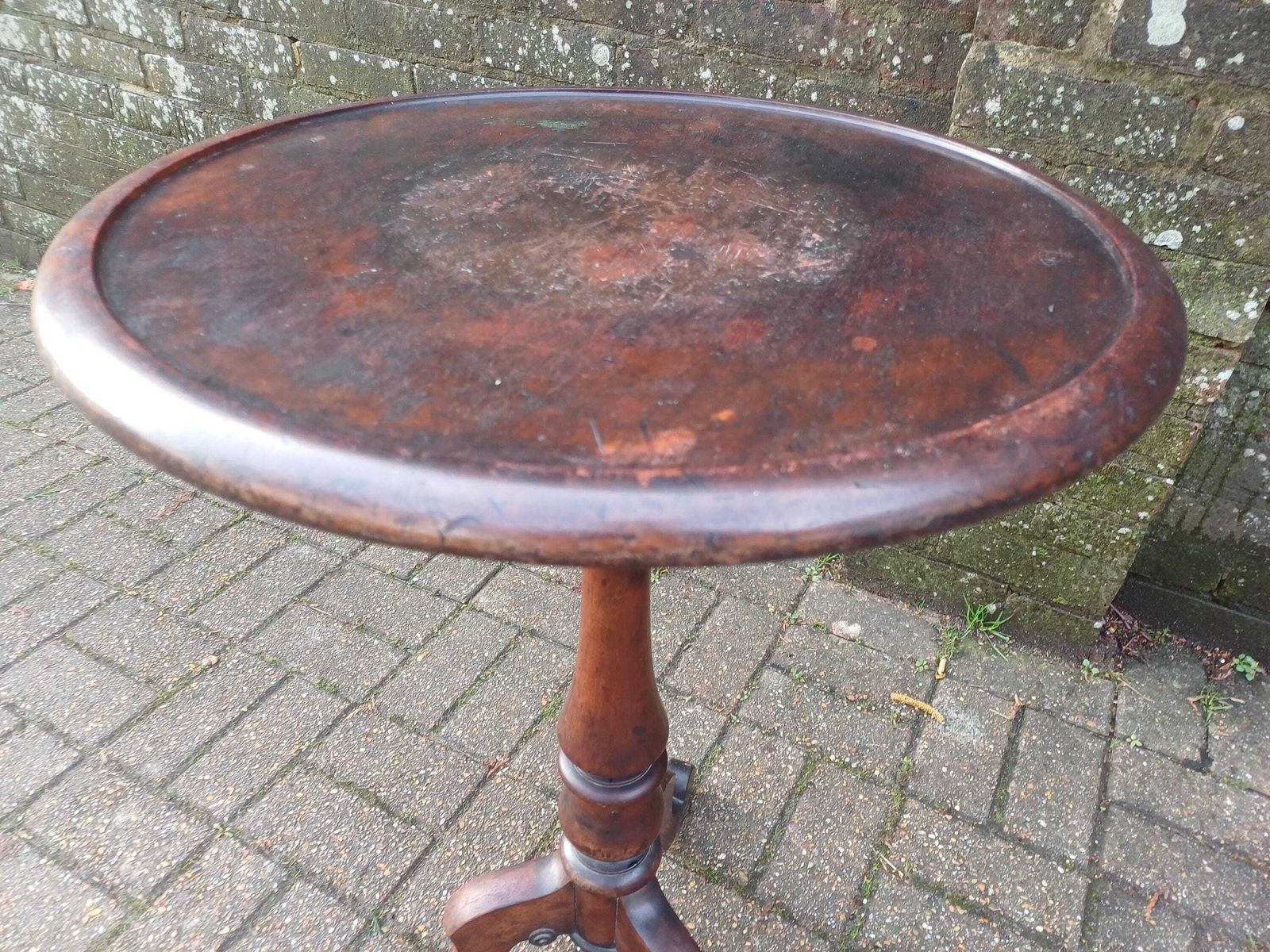 Victorian Mahogany Wine Table Side Table Antique Occasional Lamp Table Tripod Base Turned Column Sturdy Top Deep Patina photo buy