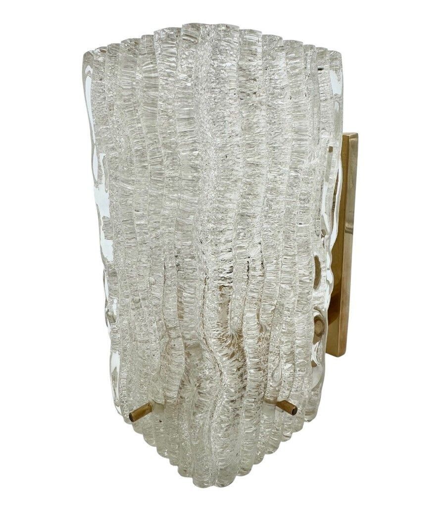 A Pair 1970s "Ice Glass" Murano And Brass Wall Sconces By German Lighting Company Rzb Leuchten. photo Lighting