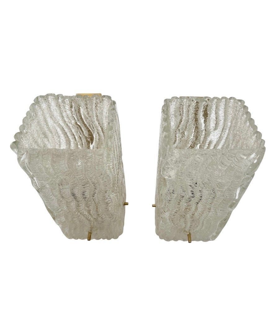 A Pair 1970s "Ice Glass" Murano And Brass Wall Sconces By German Lighting Company Rzb Leuchten. photo 1385.0
