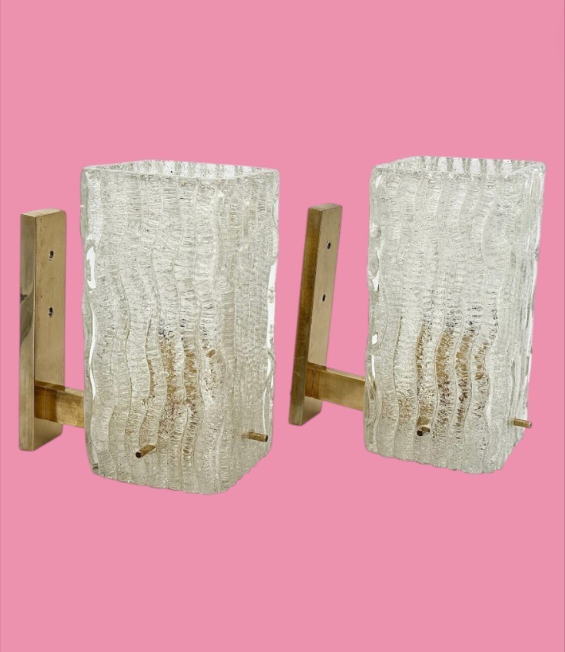 A Pair 1970s "Ice Glass" Murano And Brass Wall Sconces By German Lighting Company Rzb Leuchten. photo buy