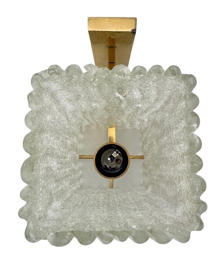 A Pair 1970s "Ice Glass" Murano And Brass Wall Sconces By German Lighting Company Rzb Leuchten. photo vintage