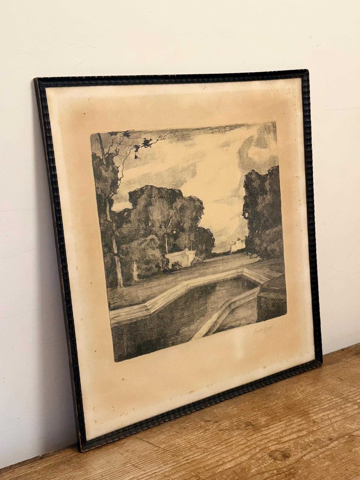 Antique Carved Frame Landscape Sketch photo furniture