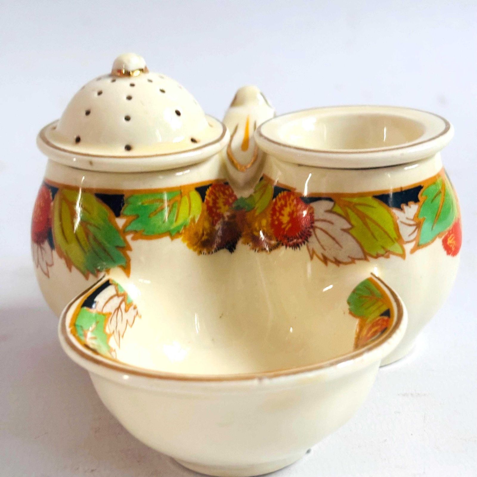 photo vinterior Collectable 1930s Staffordshire Ceramic Cruet Set Crown Ducal Missing Lid Harvest Autumn