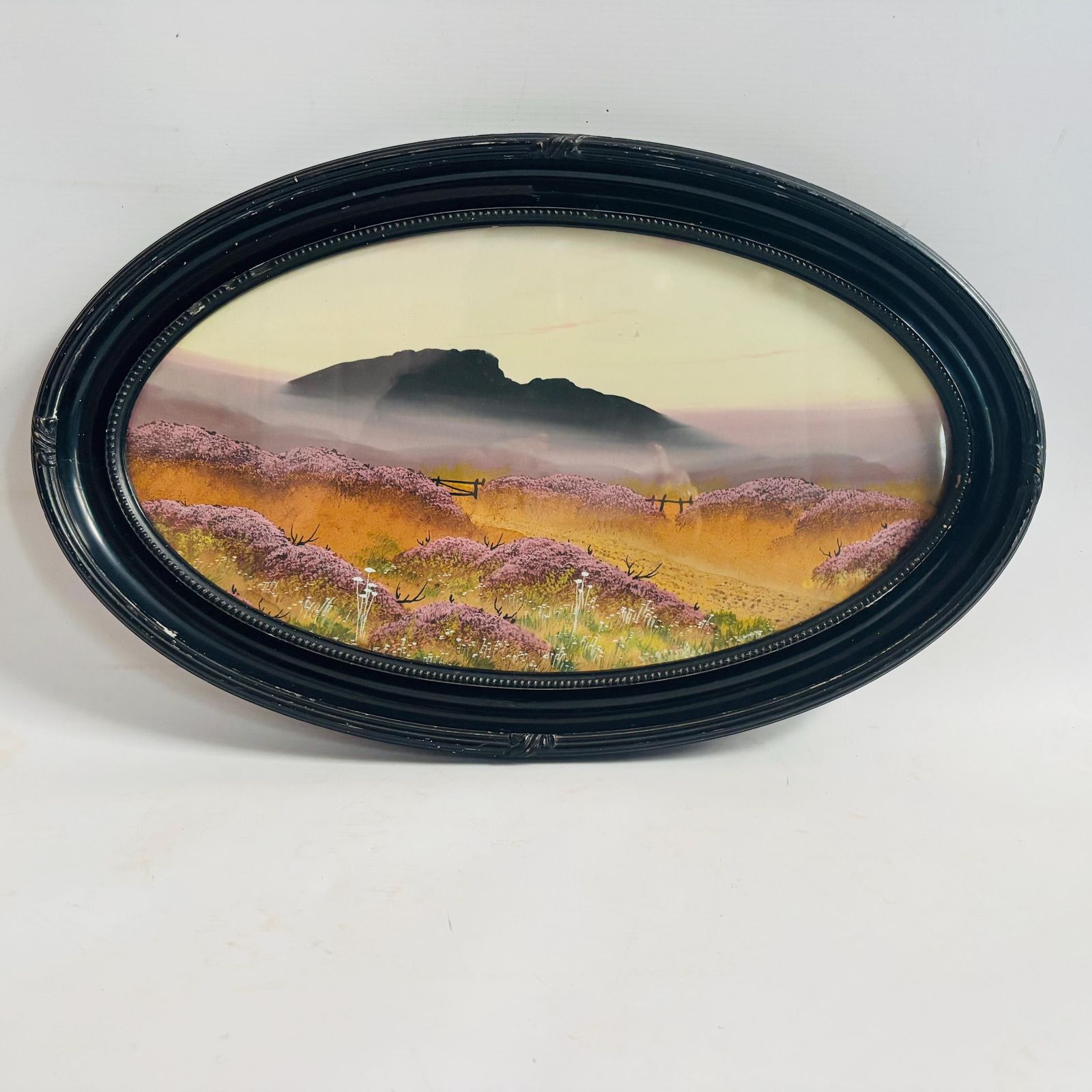 Antique Oval Landscape Painting In Original Ebonised Frame – English Moorland Scene C.1900 photo furniture