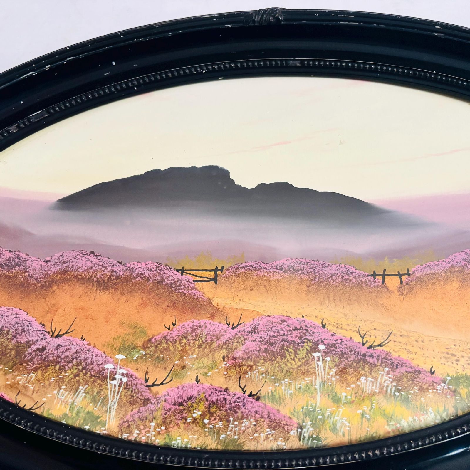 Antique Oval Landscape Painting In Original Ebonised Frame – English Moorland Scene C.1900 photo vinterior