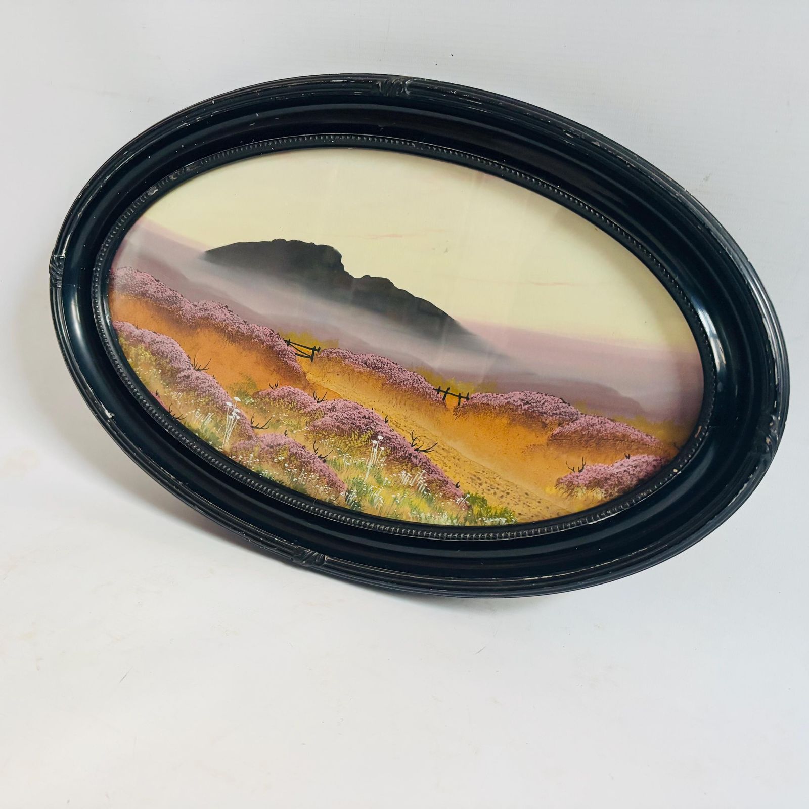photo furniture Antique Oval Landscape Painting In Original Ebonised Frame – English Moorland Scene C.1900