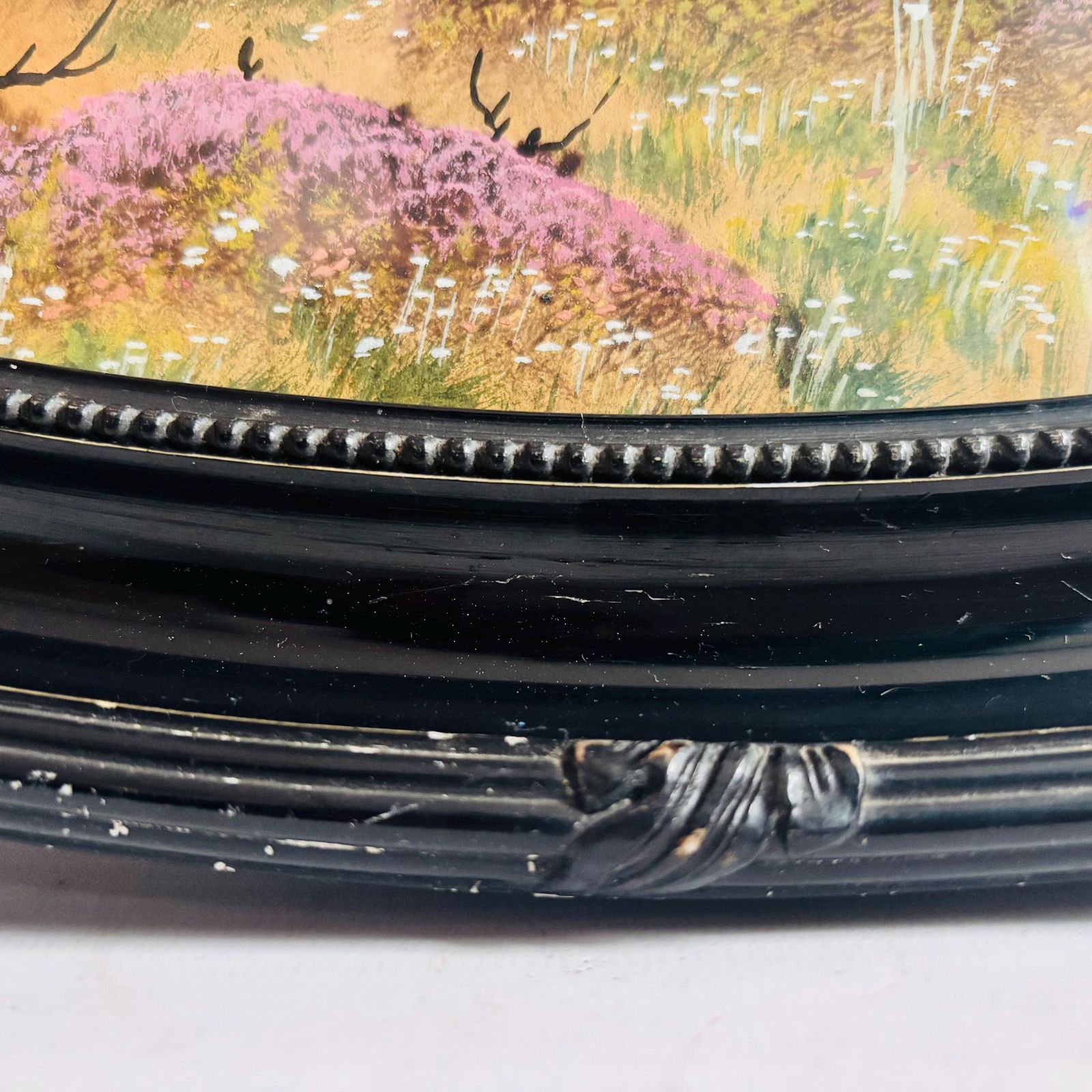 photo vinterior Antique Oval Landscape Painting In Original Ebonised Frame – English Moorland Scene C.1900