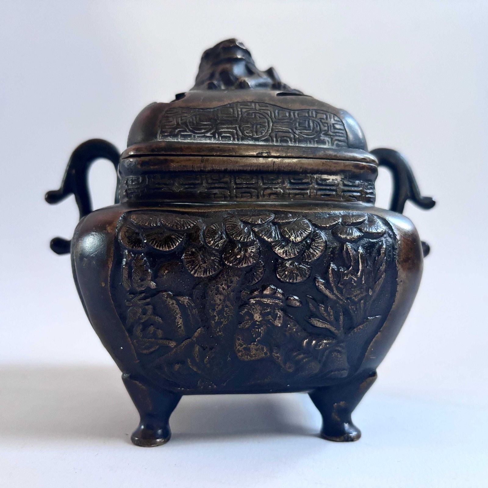 Rare 1890 1920s Collector Meiji Japanese Koro Bronze Incense Burner Smoking Box Foo Dog Antique photo vintage