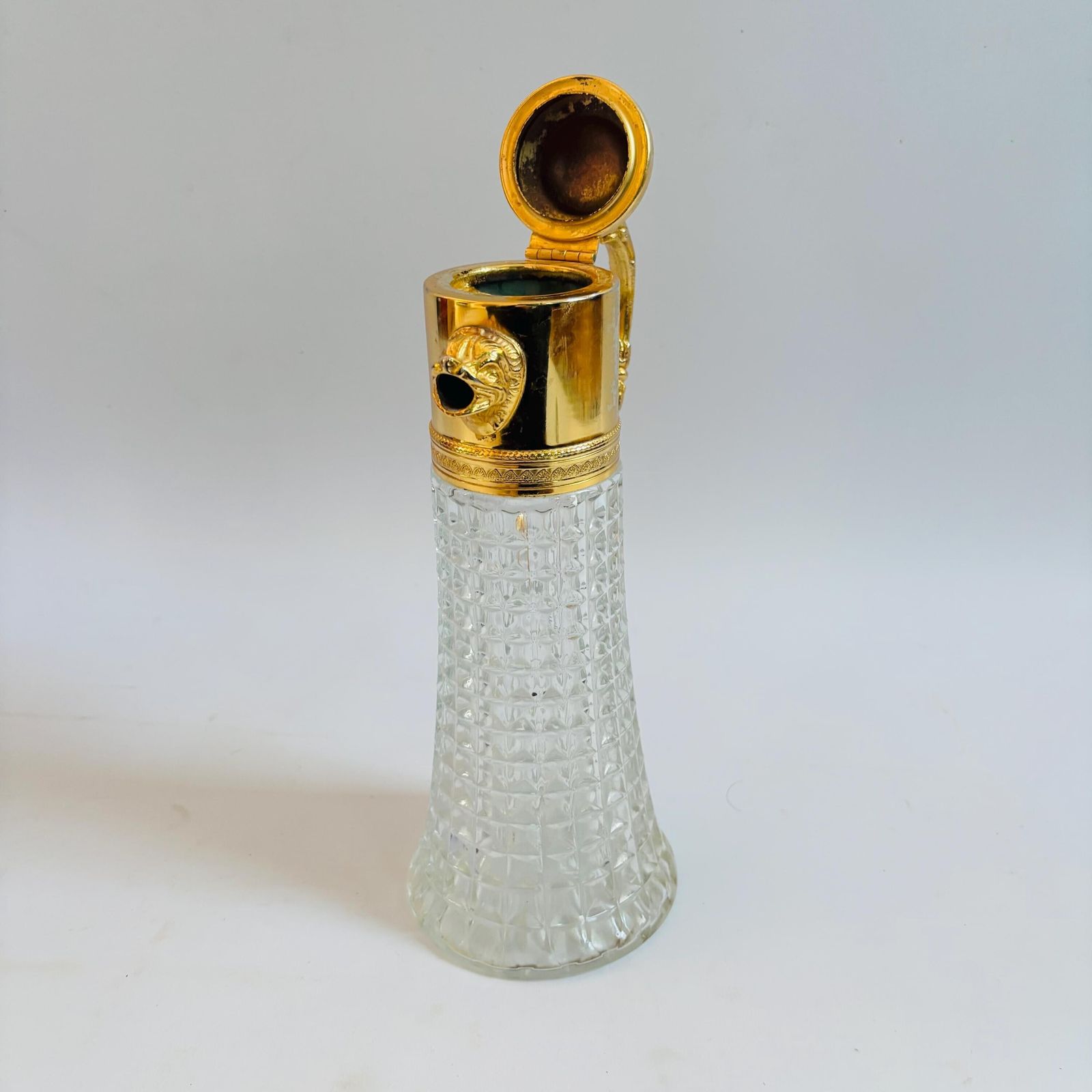 photo furniture Vintage Italian Cut Crystal Claret Jug: Gilt Dolphin Head, 1940s Barware