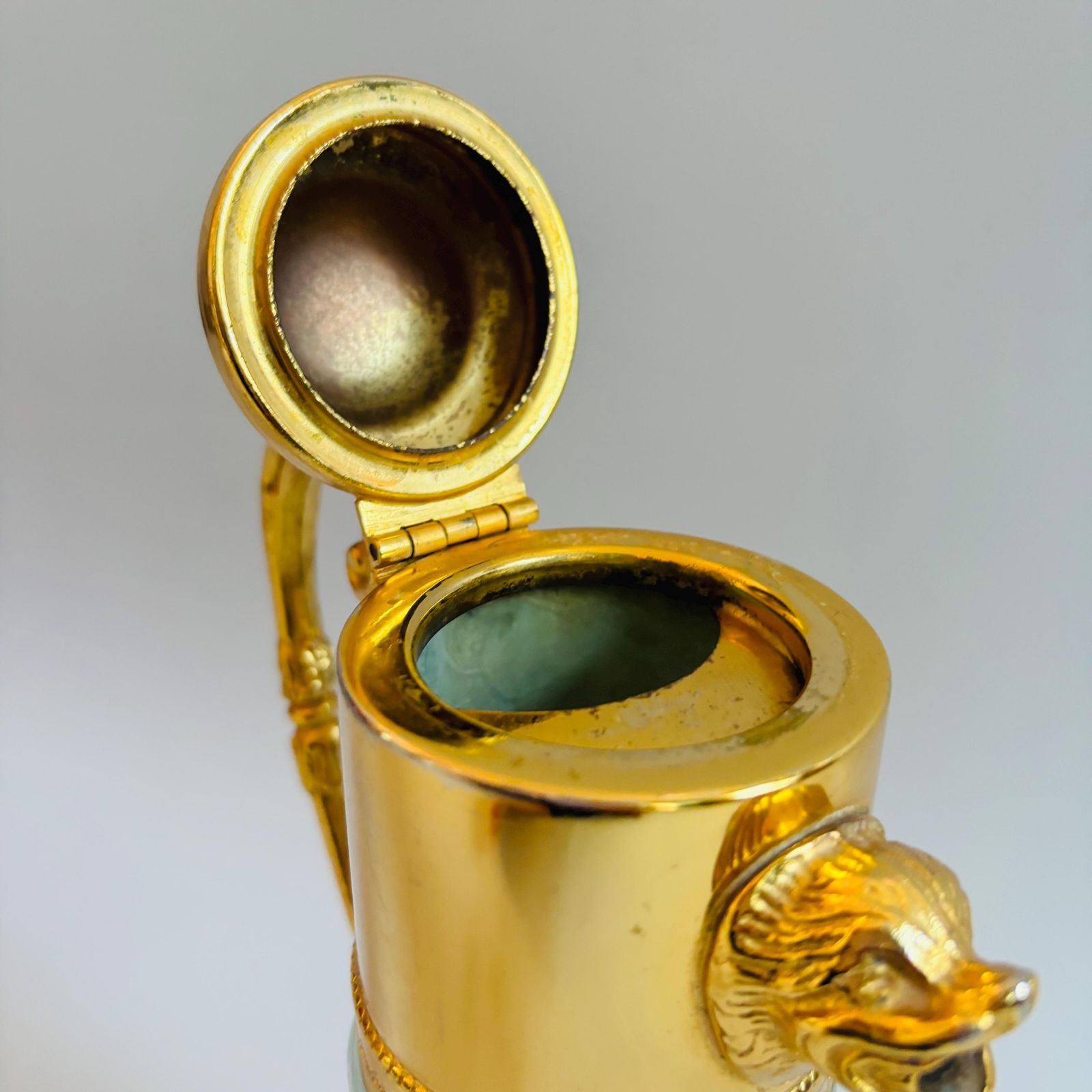 Home Decor Vintage Italian Cut Crystal Claret Jug: Gilt Dolphin Head, 1940s Barware photo