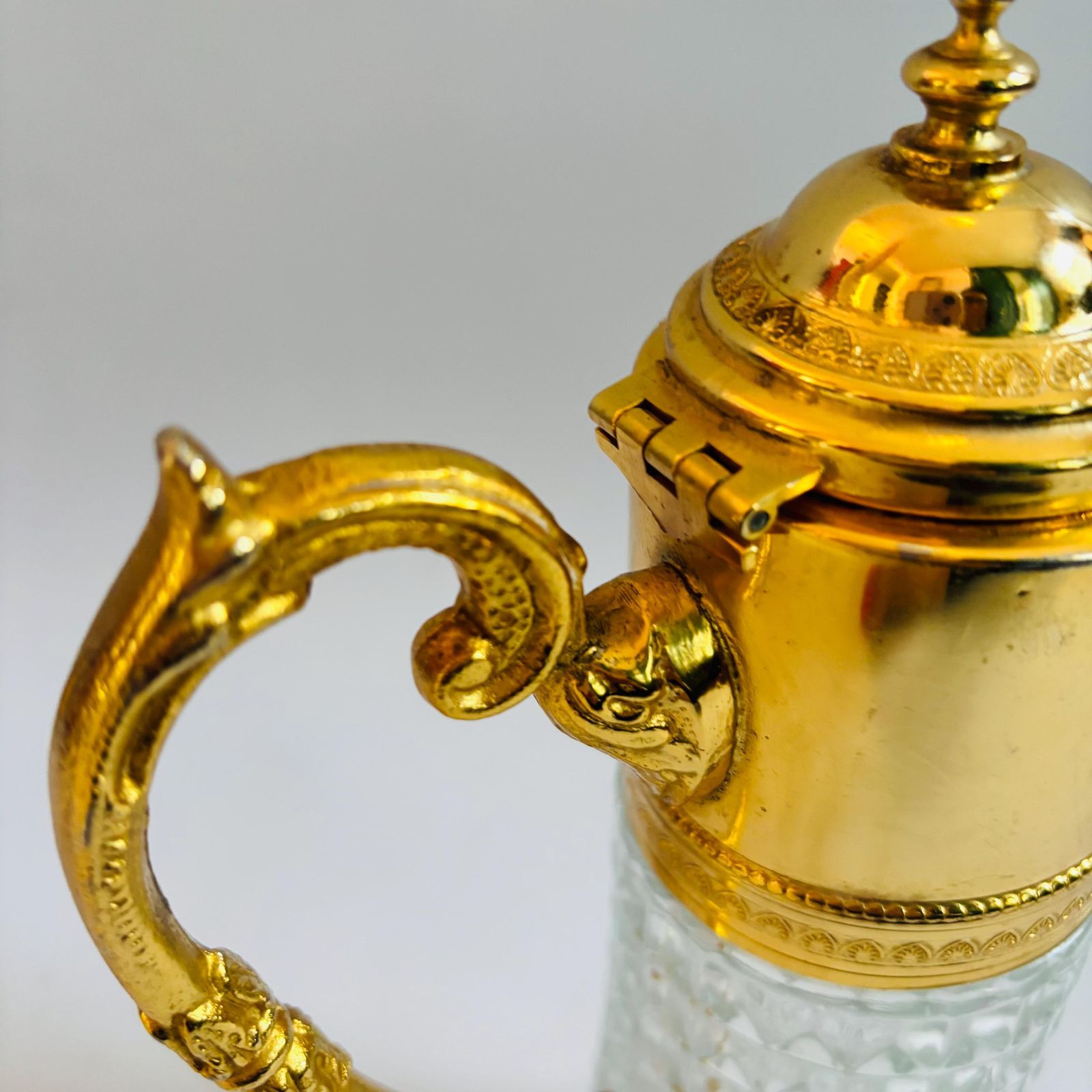 photo buy Vintage Italian Cut Crystal Claret Jug: Gilt Dolphin Head, 1940s Barware
