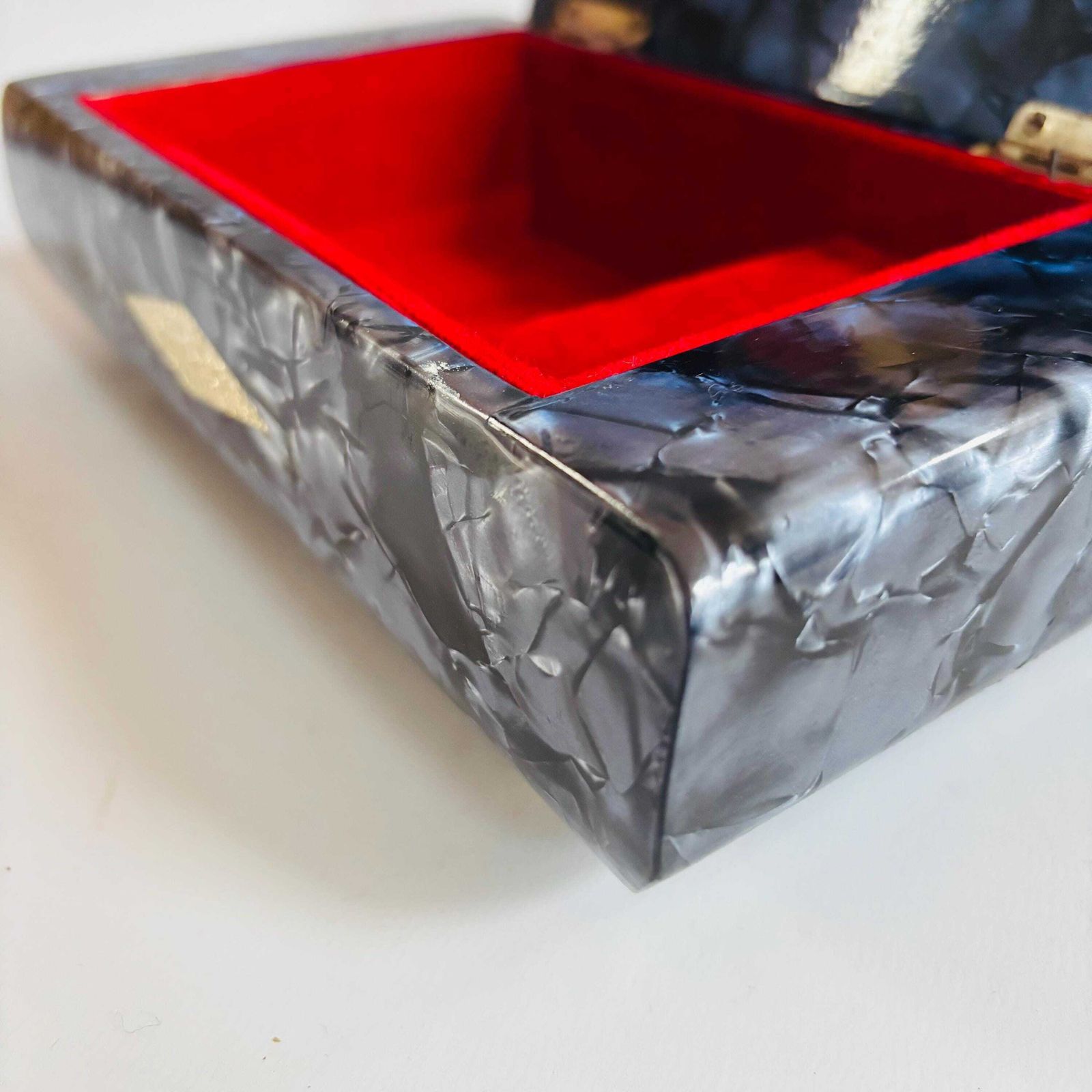Vintage Swiss Music Box: Blue Marble Bakelite Jewelry Box, 1950s photo 182.0