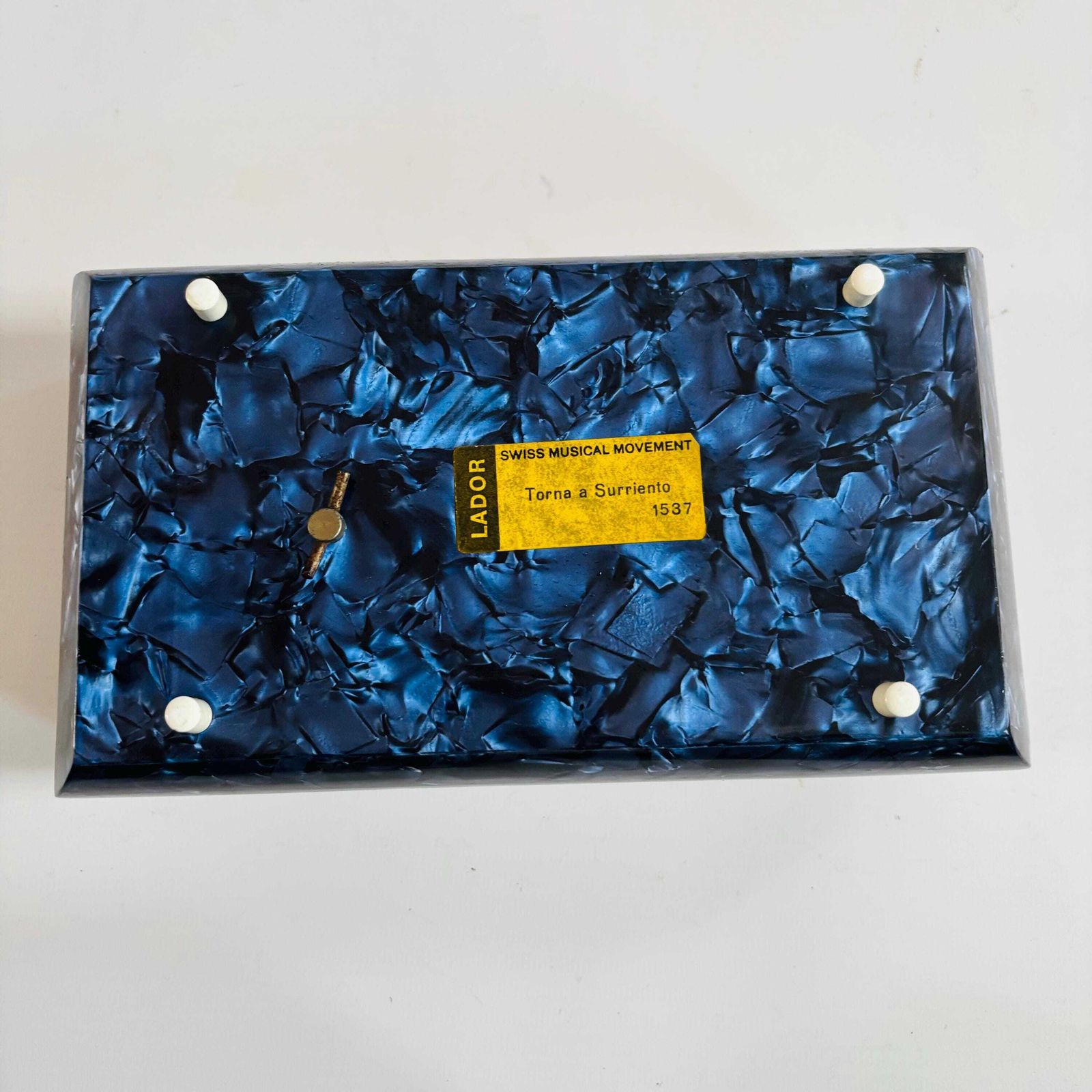 Vintage Swiss Music Box: Blue Marble Bakelite Jewelry Box, 1950s photo vinterior