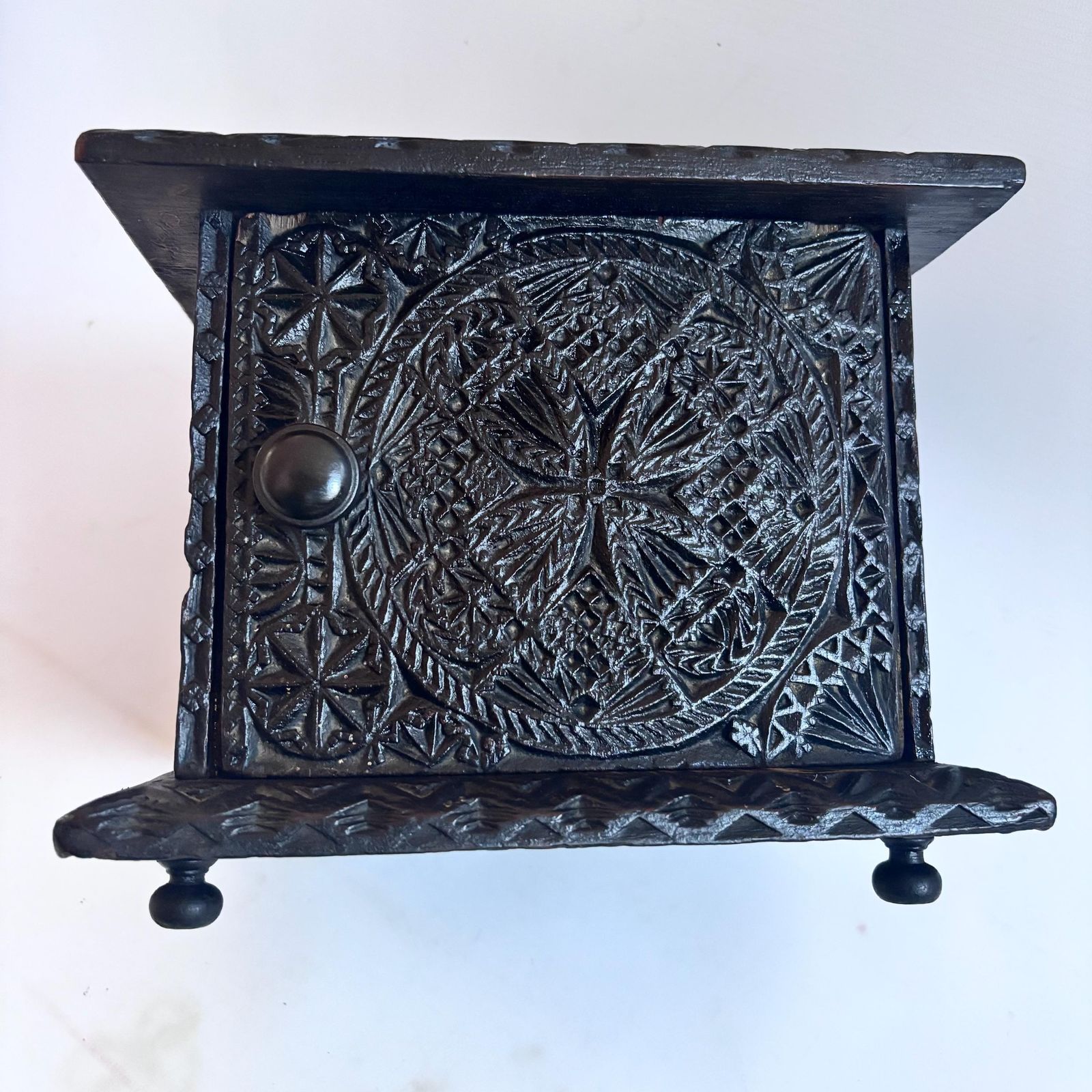 photo furniture Antique Elm Foot Warmer, Georgian Hand Carved Folk Art Box, 1780s Gothcore