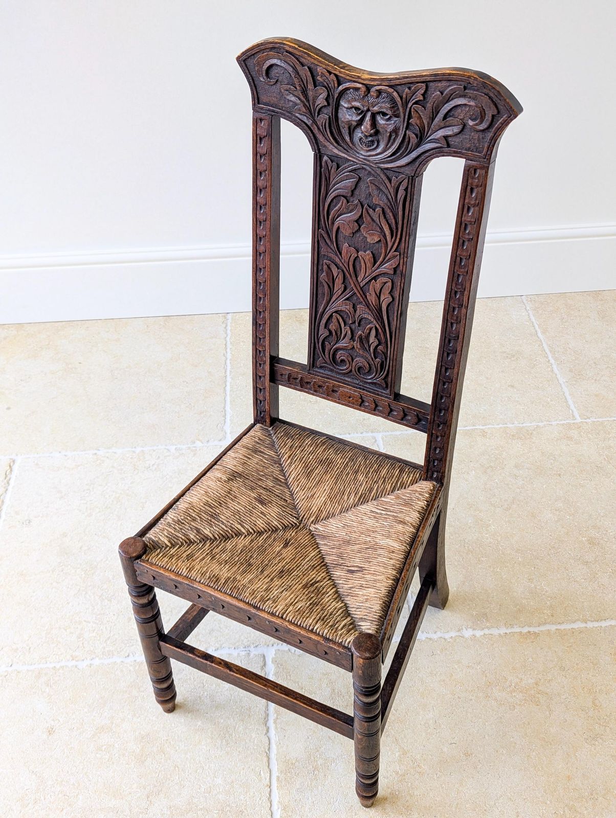 Antique Victorian Carved Oak Green Man Side Chair C.1890 photo vinterior