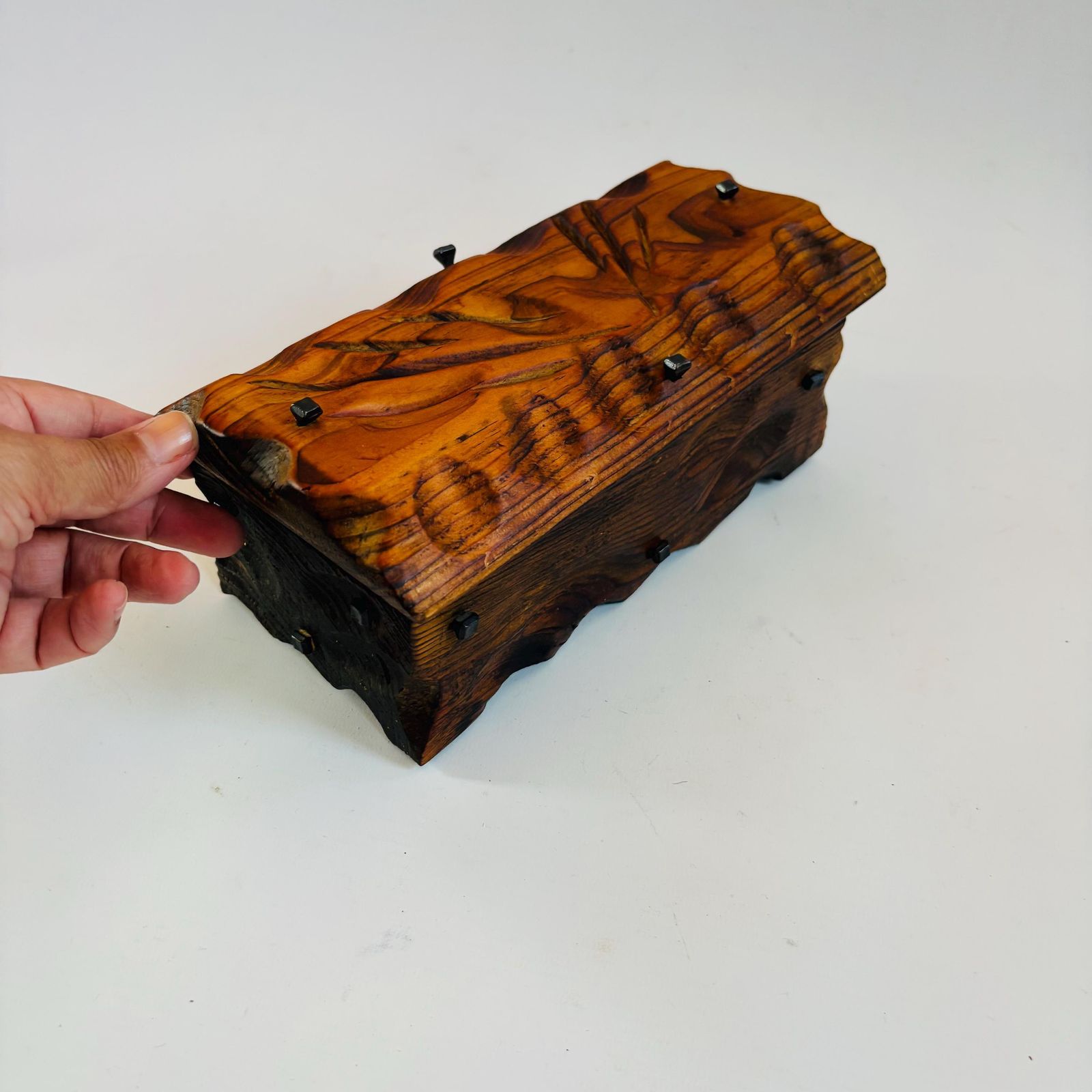 Spanish Mid Century Hardwood Keepsake Box: Naive Art Treasure Box photo vintage