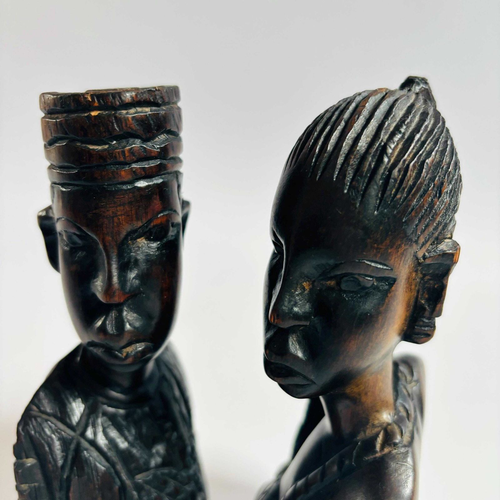 Mid Century Ebony Wood African Couple Busts: Tribal Decor photo vinterior
