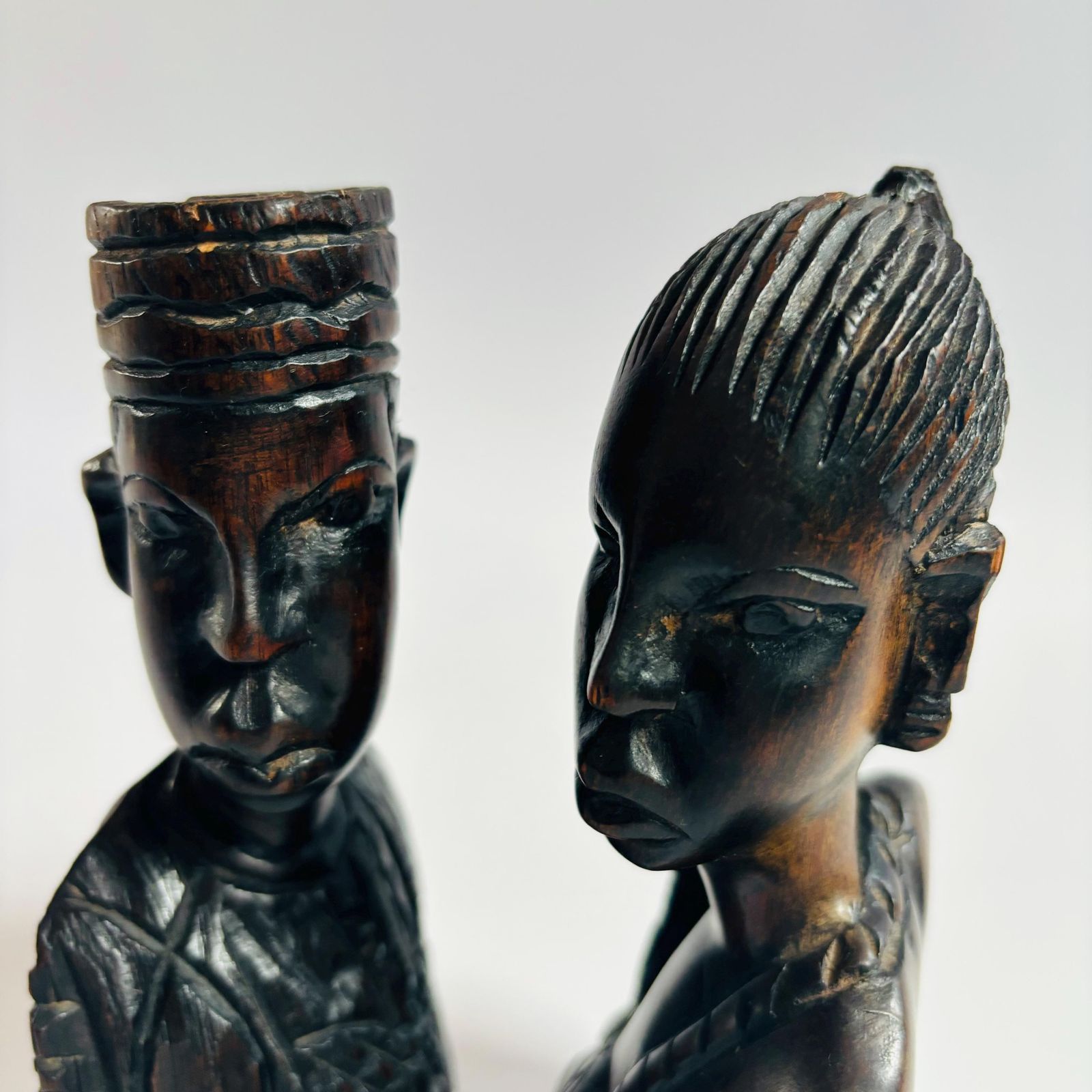 photo for sale Mid Century Ebony Wood African Couple Busts: Tribal Decor