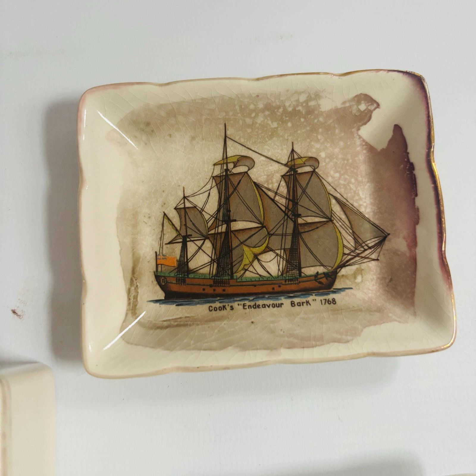 56.0 Vintage Sandland Ware Ships Pin Tray Set: Staffordshire Pottery Trinket Dishes photo