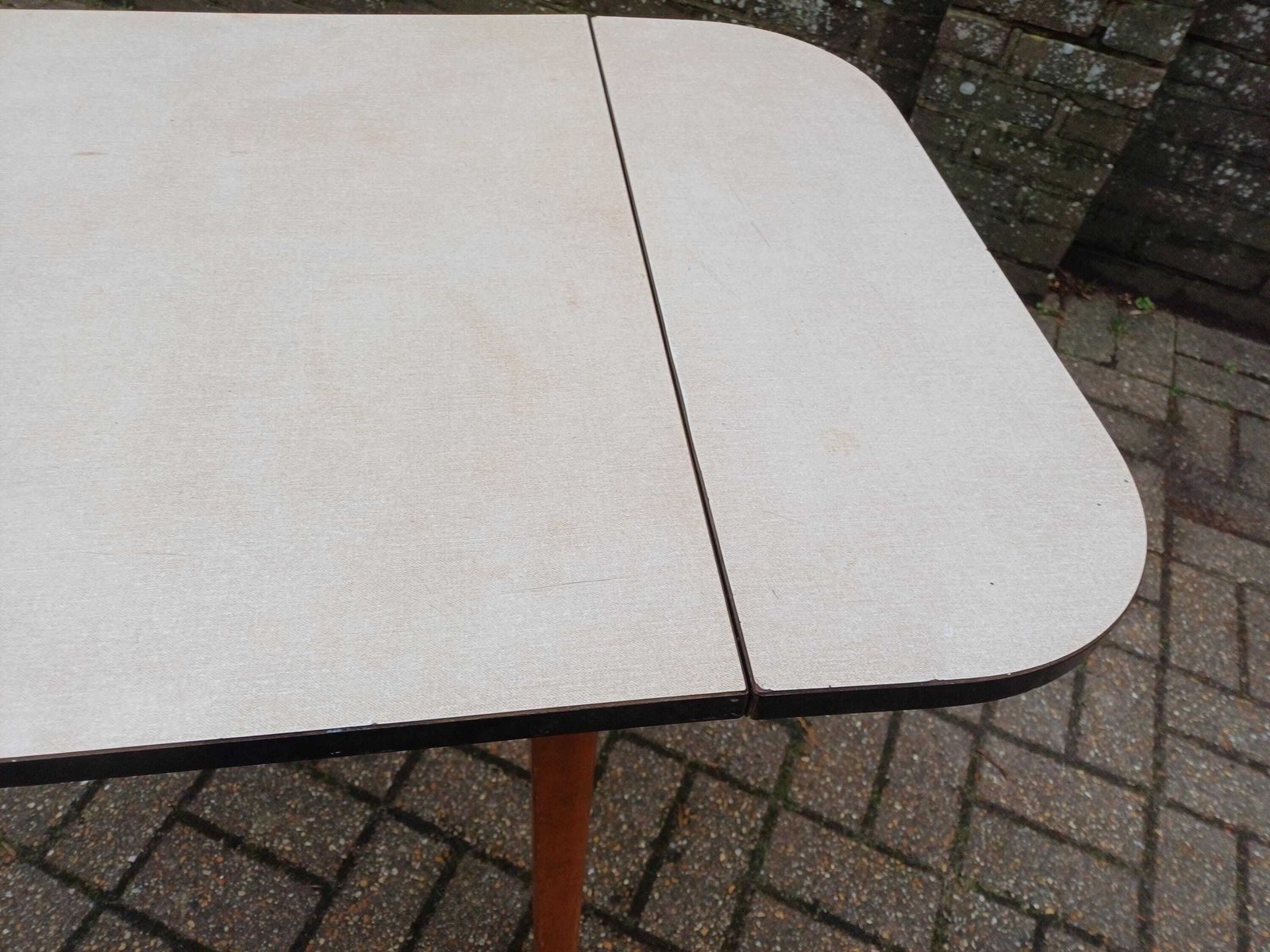 1960s Guildform Formica Kitchen Table With Folding Leaves Danish Oiled Wood Base Vintage Mid Century Dining Table photo 325.0