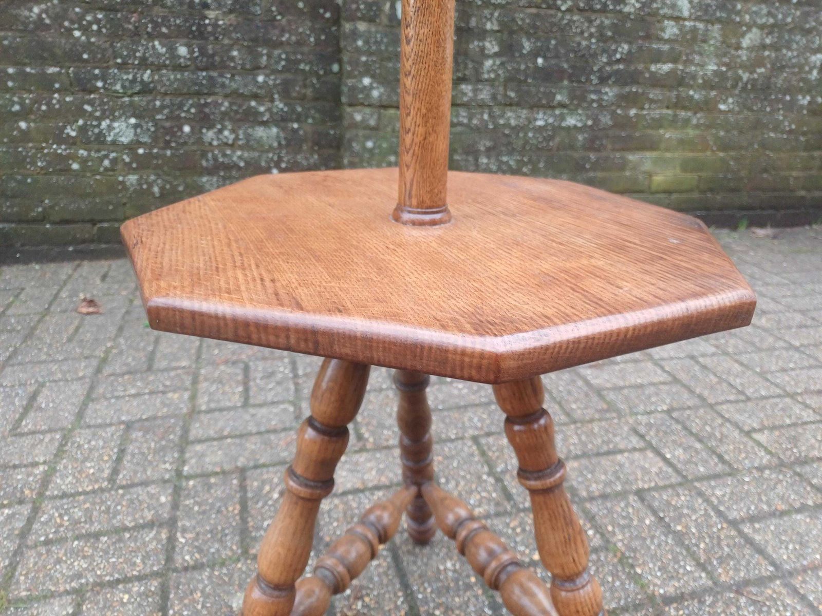 Antique Oak Lamp Table Arts And Crafts Floor Lamp Stand Early 20th Century Solid Oak Octagonal Top Turned Legs Side Table photo for sale