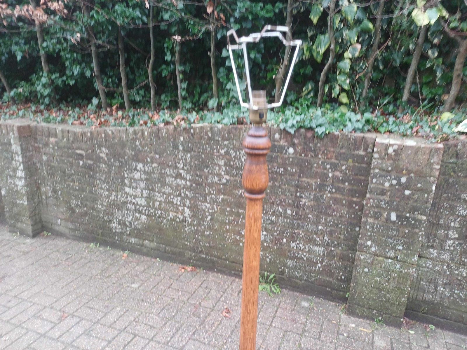 Antique Oak Lamp Table Arts And Crafts Floor Lamp Stand Early 20th Century Solid Oak Octagonal Top Turned Legs Side Table photo vinterior