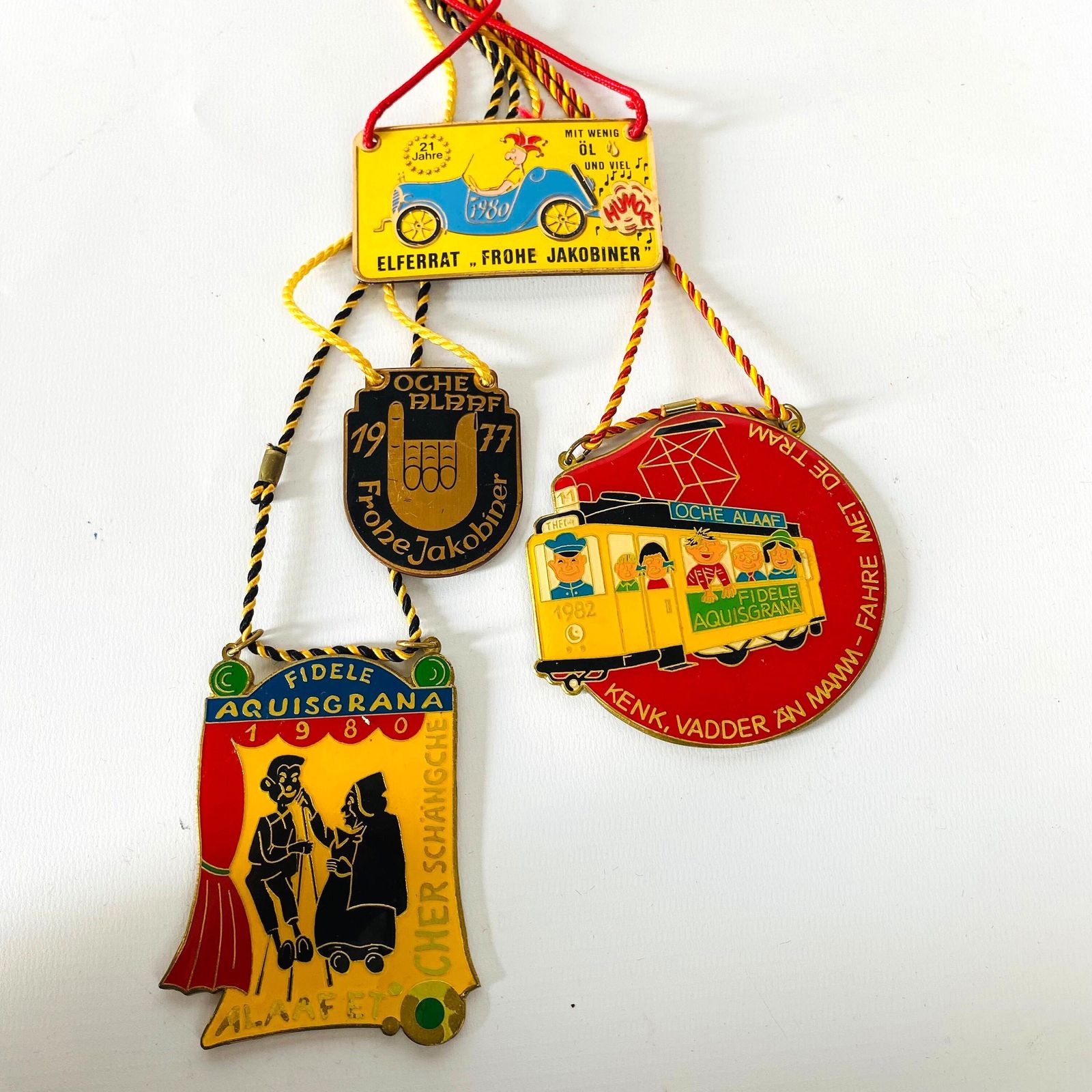 photo for sale Vintage X 4 Carnival De Cologne Enamel Brass Plaques   1977, 1980, 1982