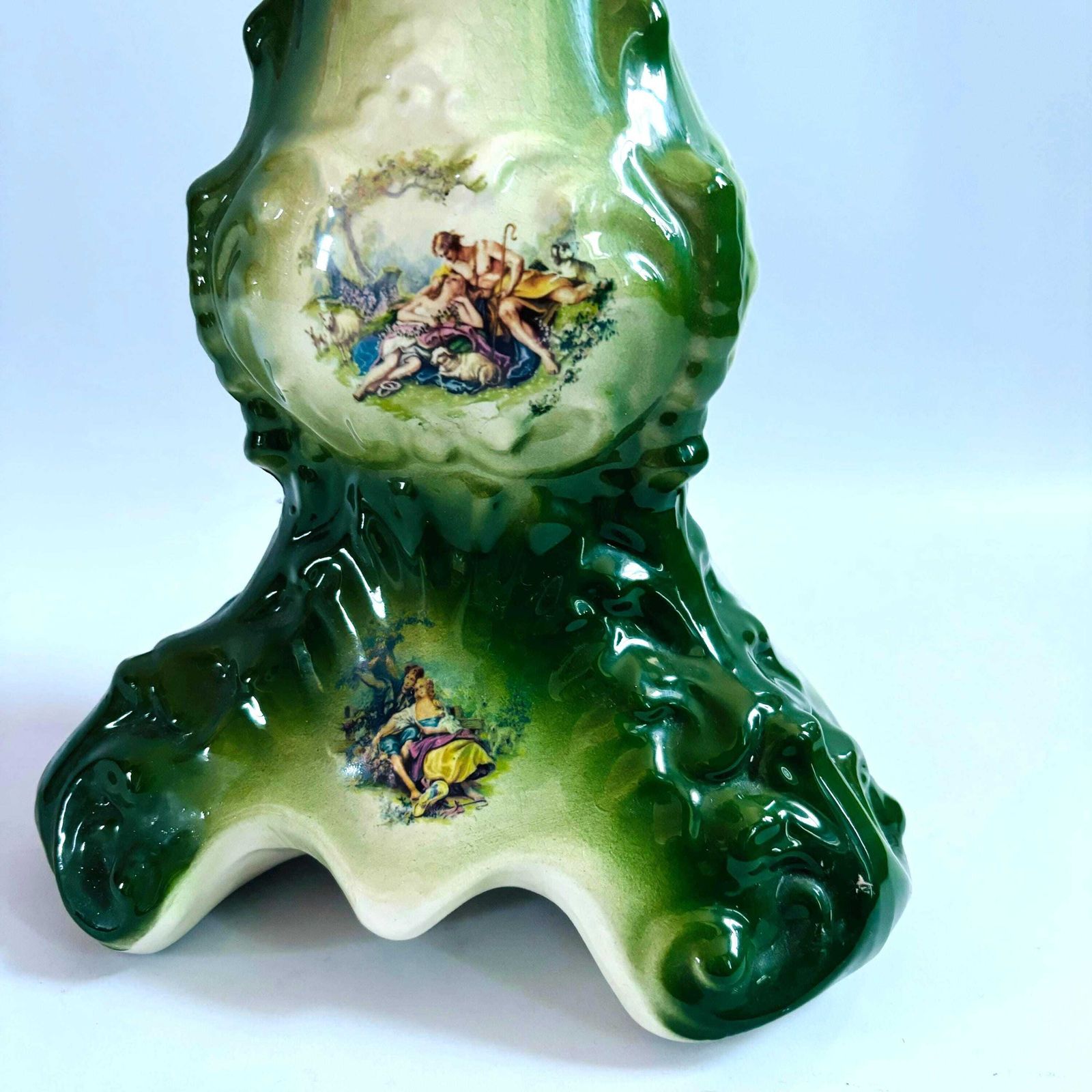 Klm Royal Staffordshire Jardinière: 1950s Mid Century Green Pottery Plant Stand photo 169.0