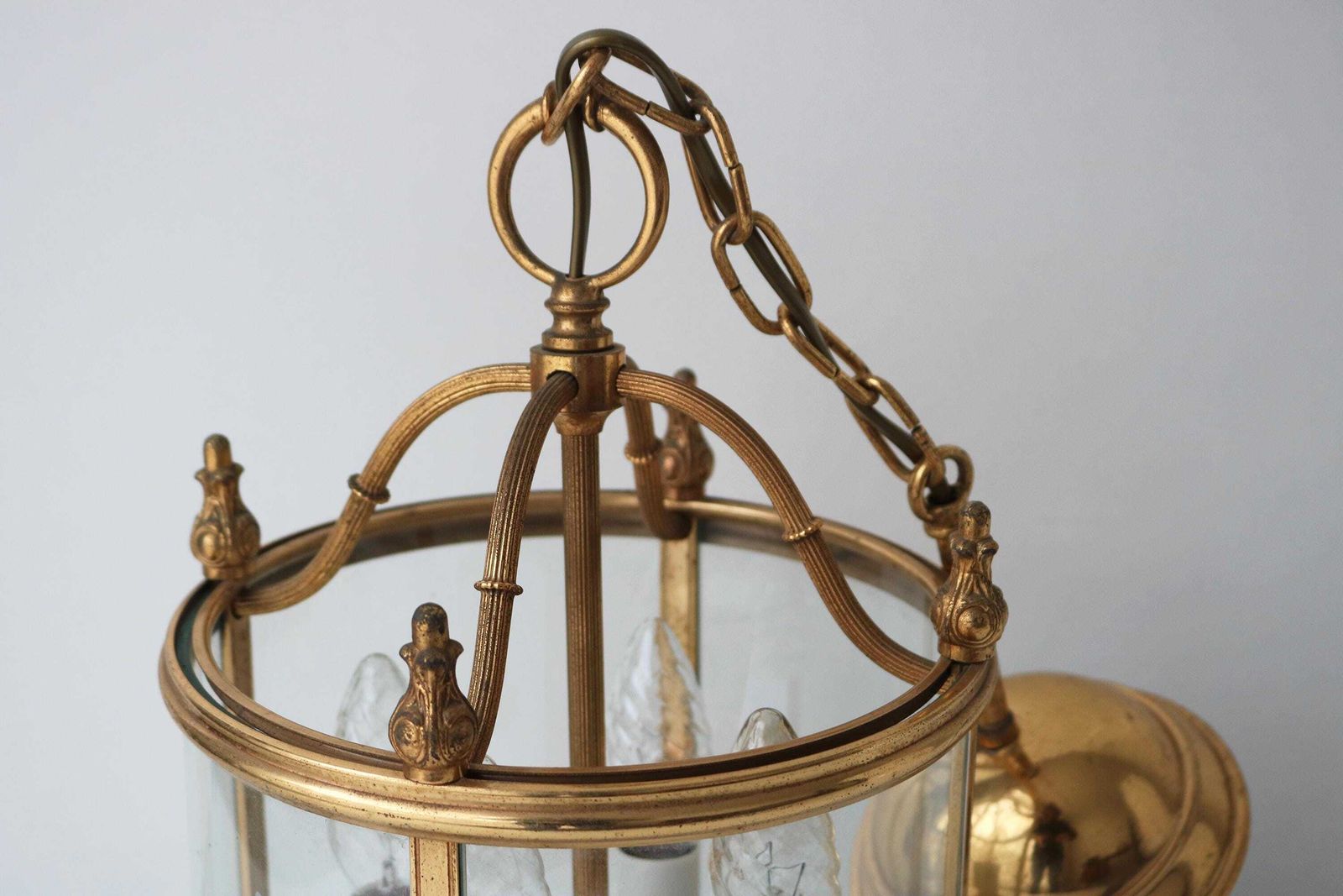 photo for sale Signed Sciolari Gilt Brass Lantern: Italian Empire Style Pendant Lamp, 1960s