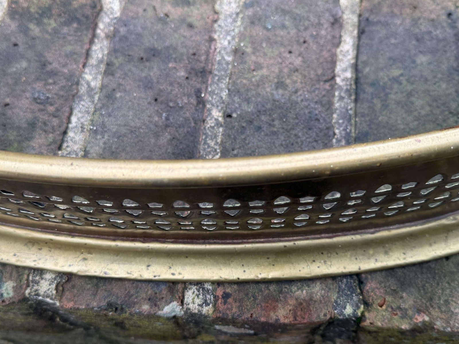 Antique Brass Fire Fender Victorian Pierced Hearth Fender Decorative Fireplace Guard photo vintage