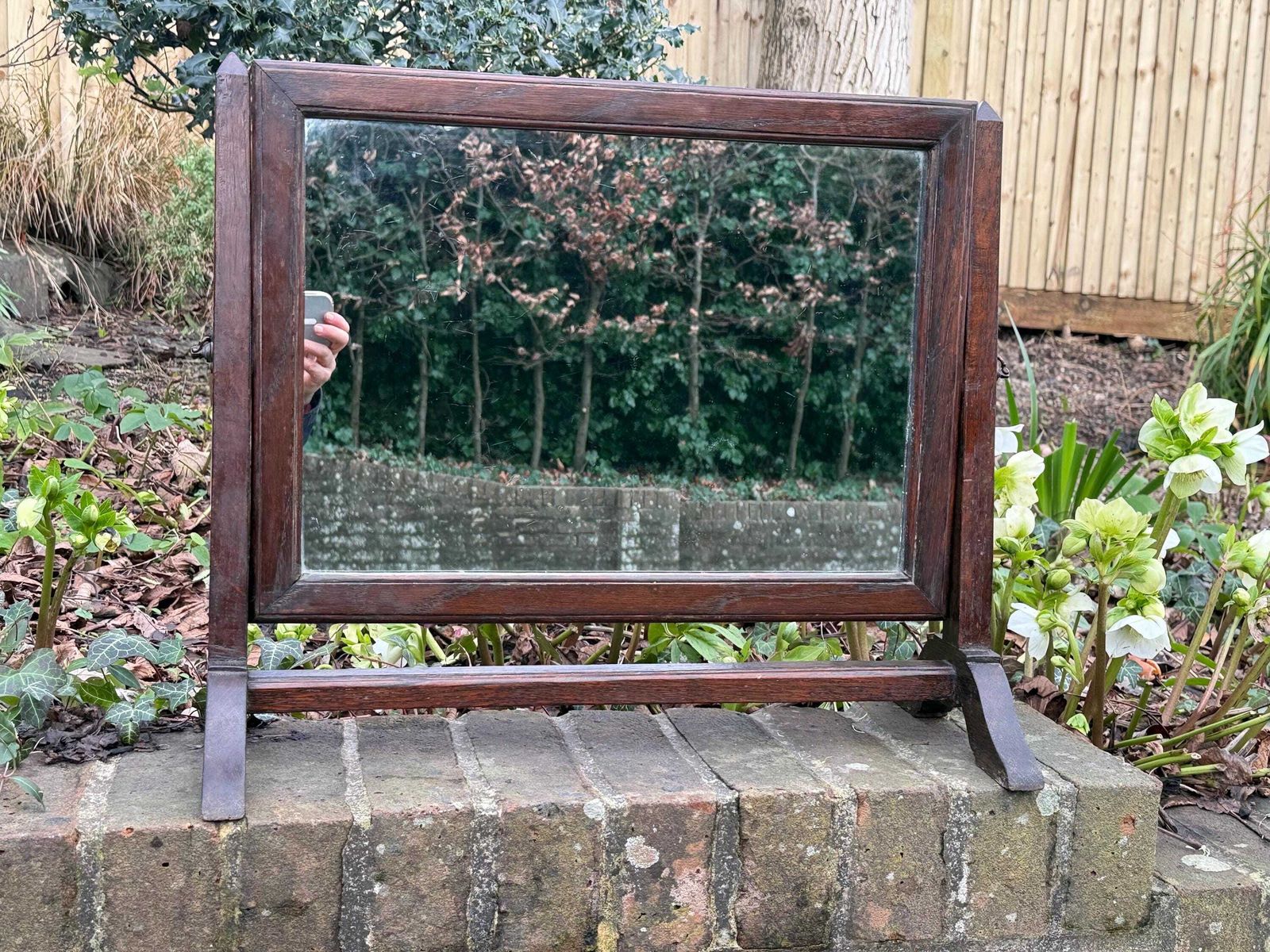 Antique Oak Dressing Table Mirror Adjustable Cheval Arts Crafts photo furniture