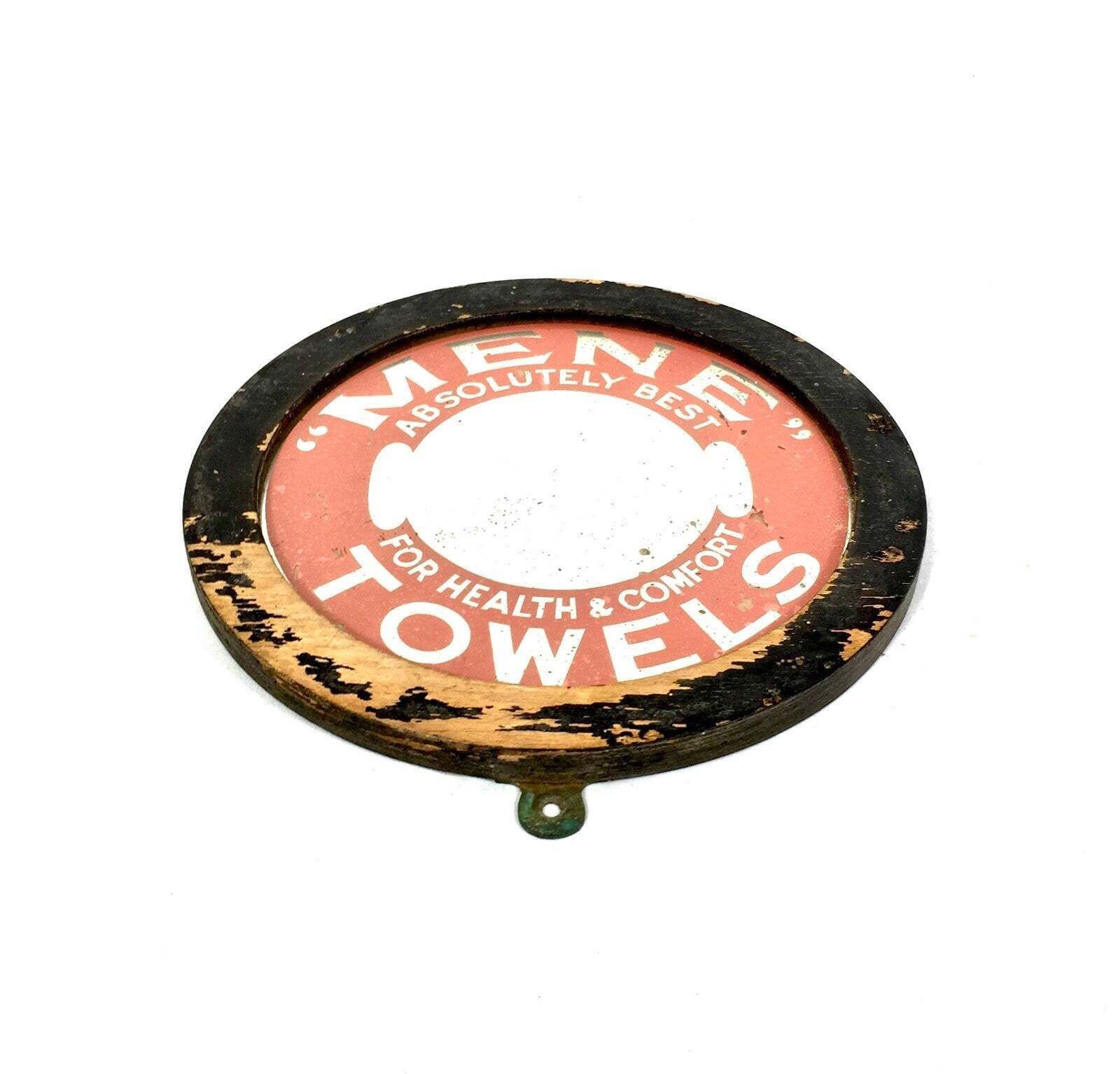 Antique Advertising Mene Towels Mirror / Sign / Wall Hanging C.1930 / Bathroom photo buy