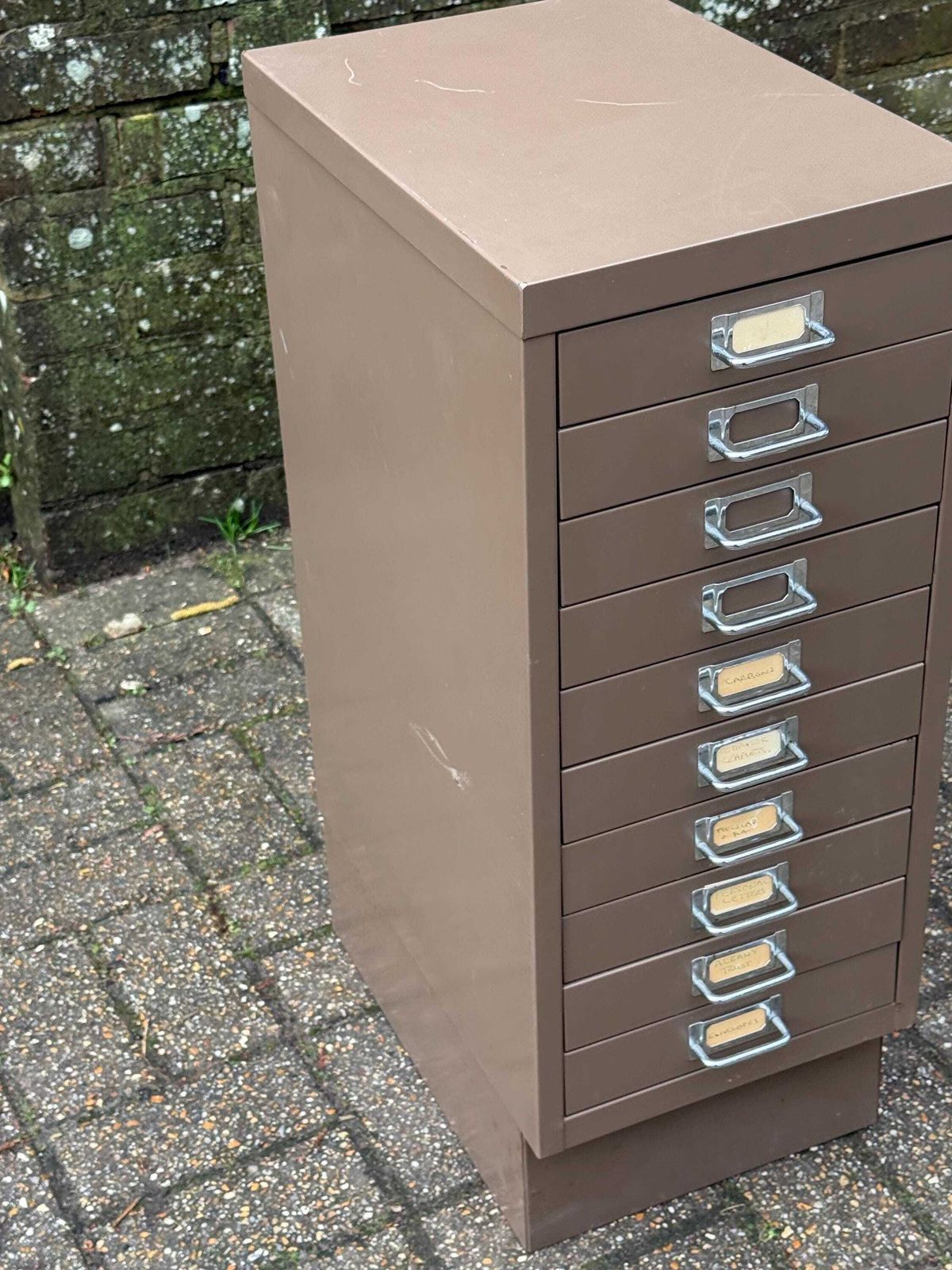 Furniture Mid Century Metal Filing Cabinet Drawer Unit Industrial Storage Chest Vintage Office   Coffee Latte Coloured, 10 Drawers photo