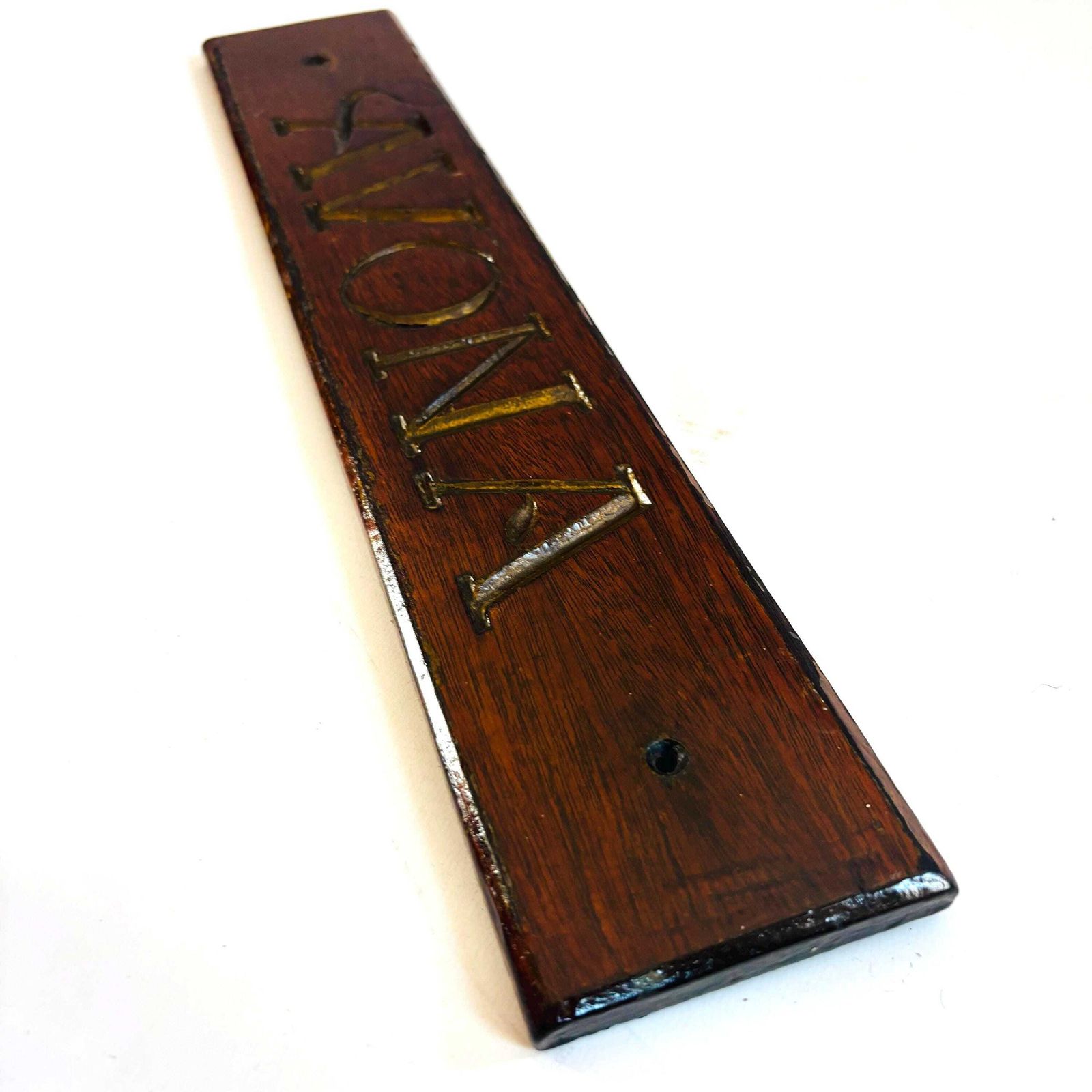 photo furniture Antique Engraved Wooden Plaque: Gold Gilt "Avona", Rustic Decor