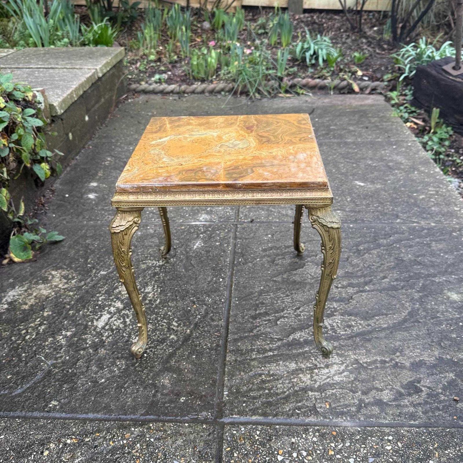 Authentic Retro Brass Detailed Side Table With Marble Onyx Top Retro Neoclassical Style