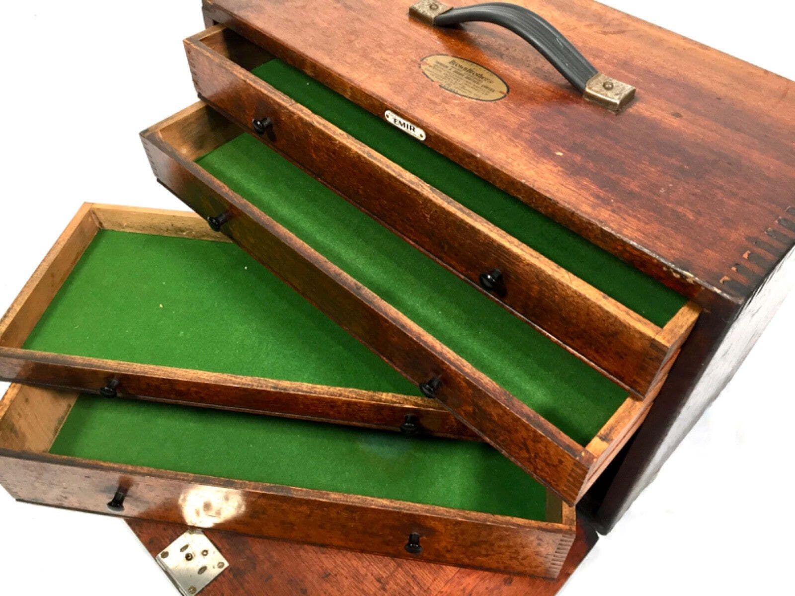 Antique Wooden Engineers Toolbox / Collectors Cabinet By Emir With Key C.1950 photo 239.0