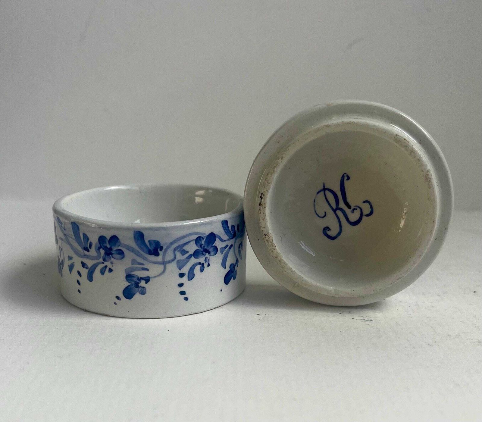 Home Decor Vintage Rouen Style Blue & White Cherub Trinket Box – Hand Painted French Faience Pot / Putti Lidded Jewellery Box photo