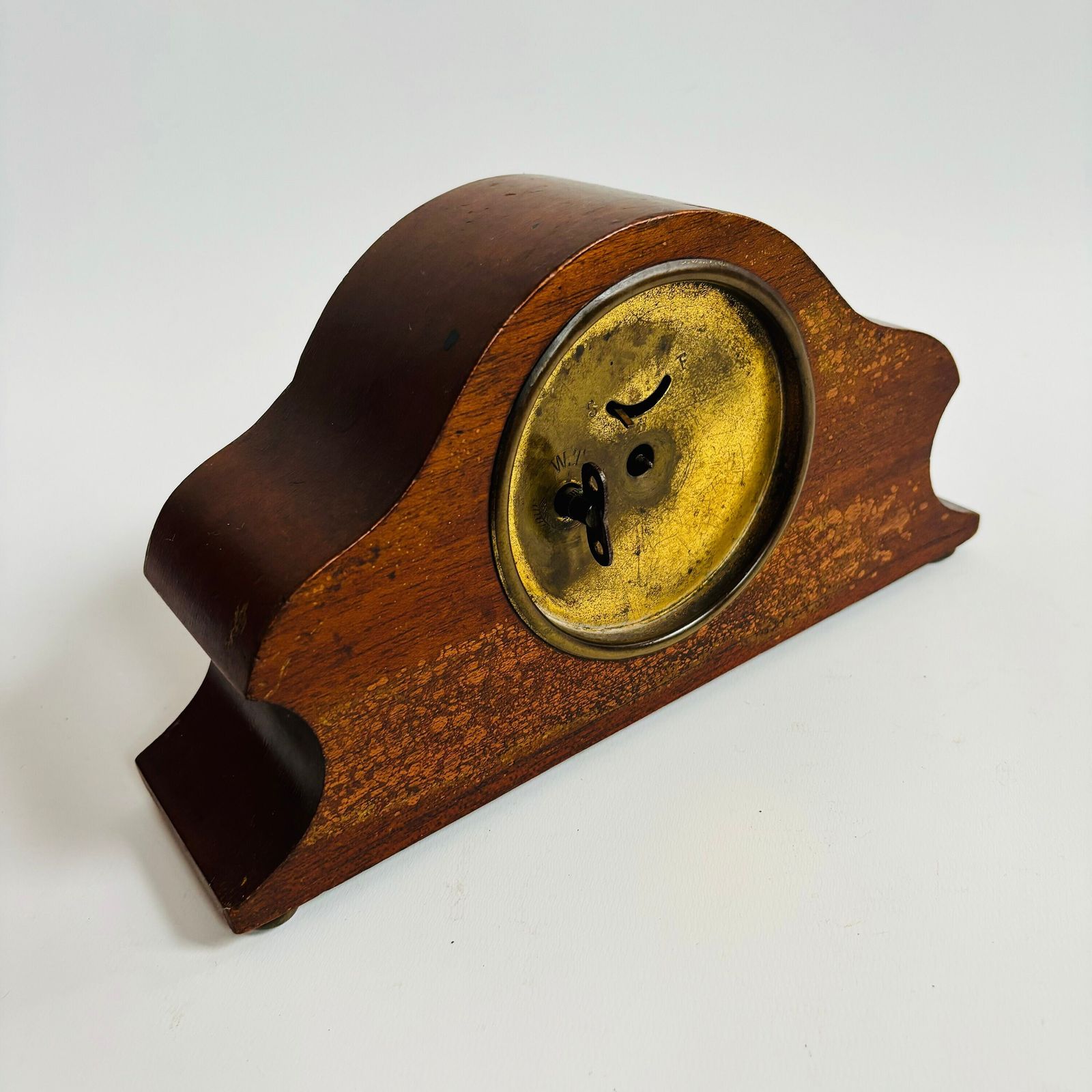 Antique Edwardian Mahogany Mantel Clock With Brass Marquetry (For Restoration) photo vinterior